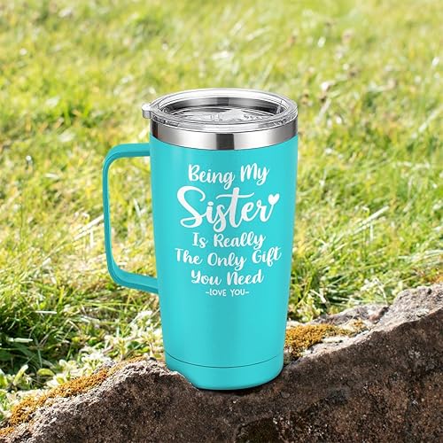 Miniatura 7 de SANDJEST Taza divertida para hermana con asa, de acero inoxidable, de 20 onzas, con aislamiento, para café, viaje, regalo para cumpleaños, Navidad