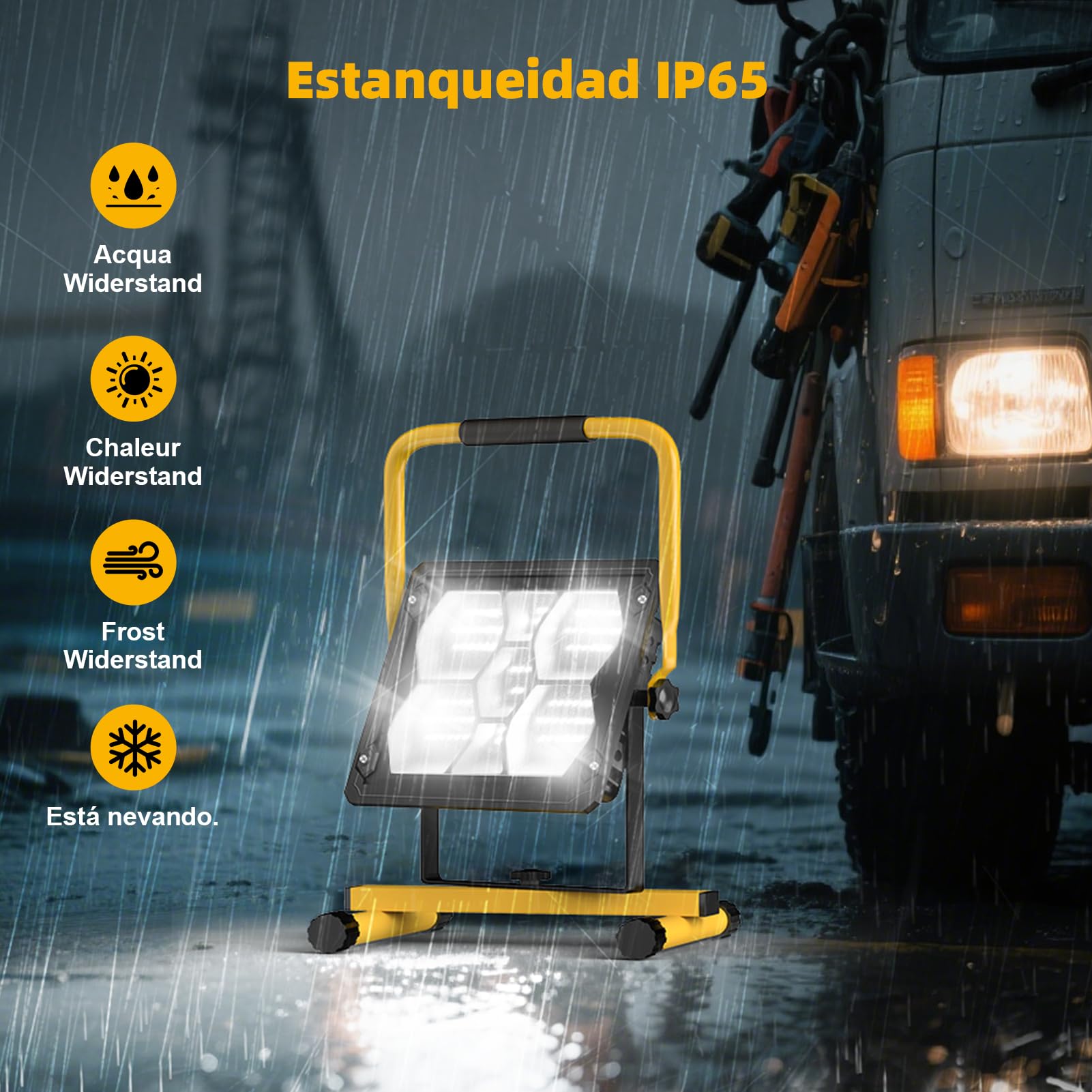 Sararoom Foco LED Recargable, 100W Luz de Trabajo Portátil 5 Modos, Banco de Energía, Focos para zonas de trabajo Solar, IP65 Impermeable Reflector Exterior para Camping Jardín Pesca Garaje Emergencia