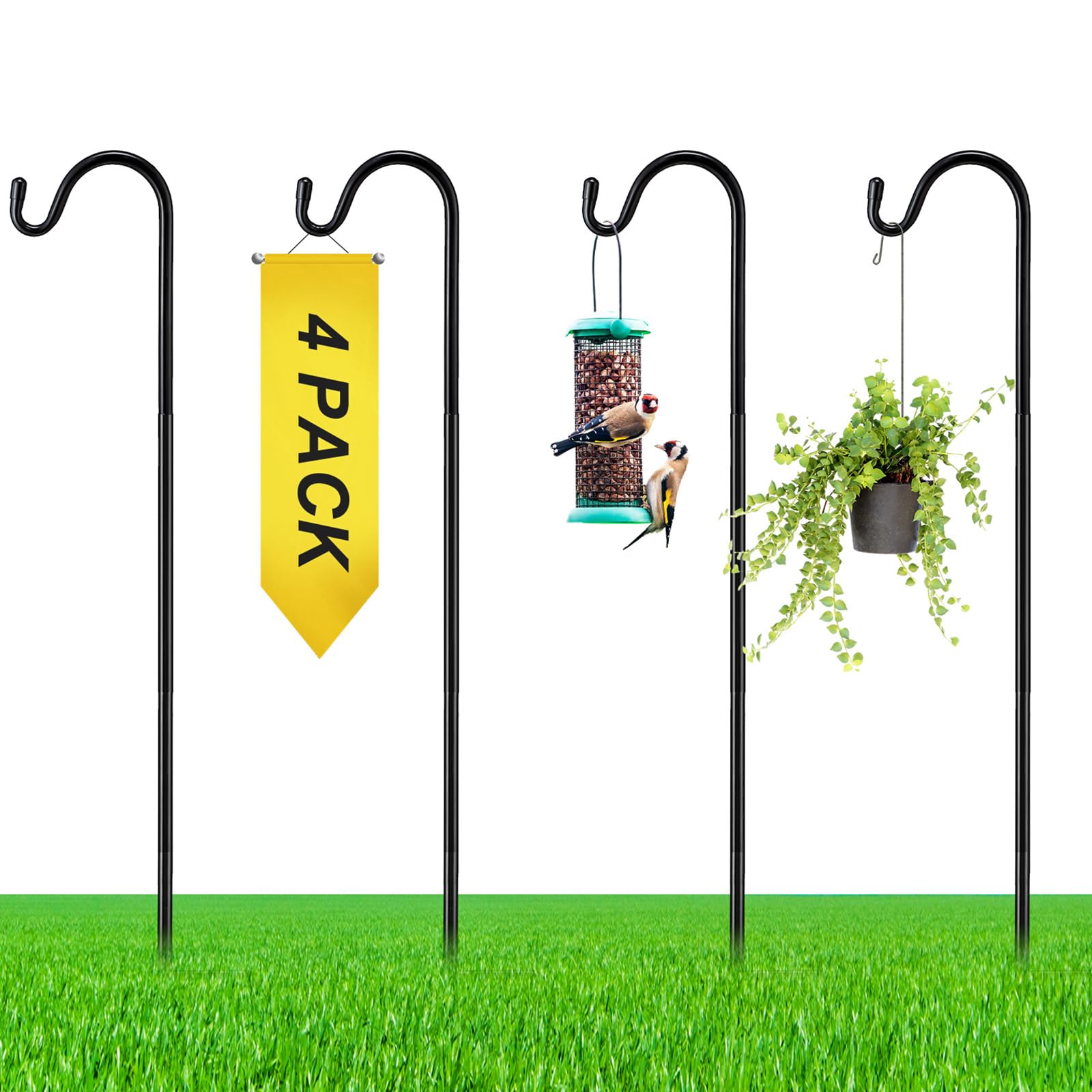 4 Pcs 45 Inch Shepherds Hook for Outdoor Adjustable Bird Feeder Pole
