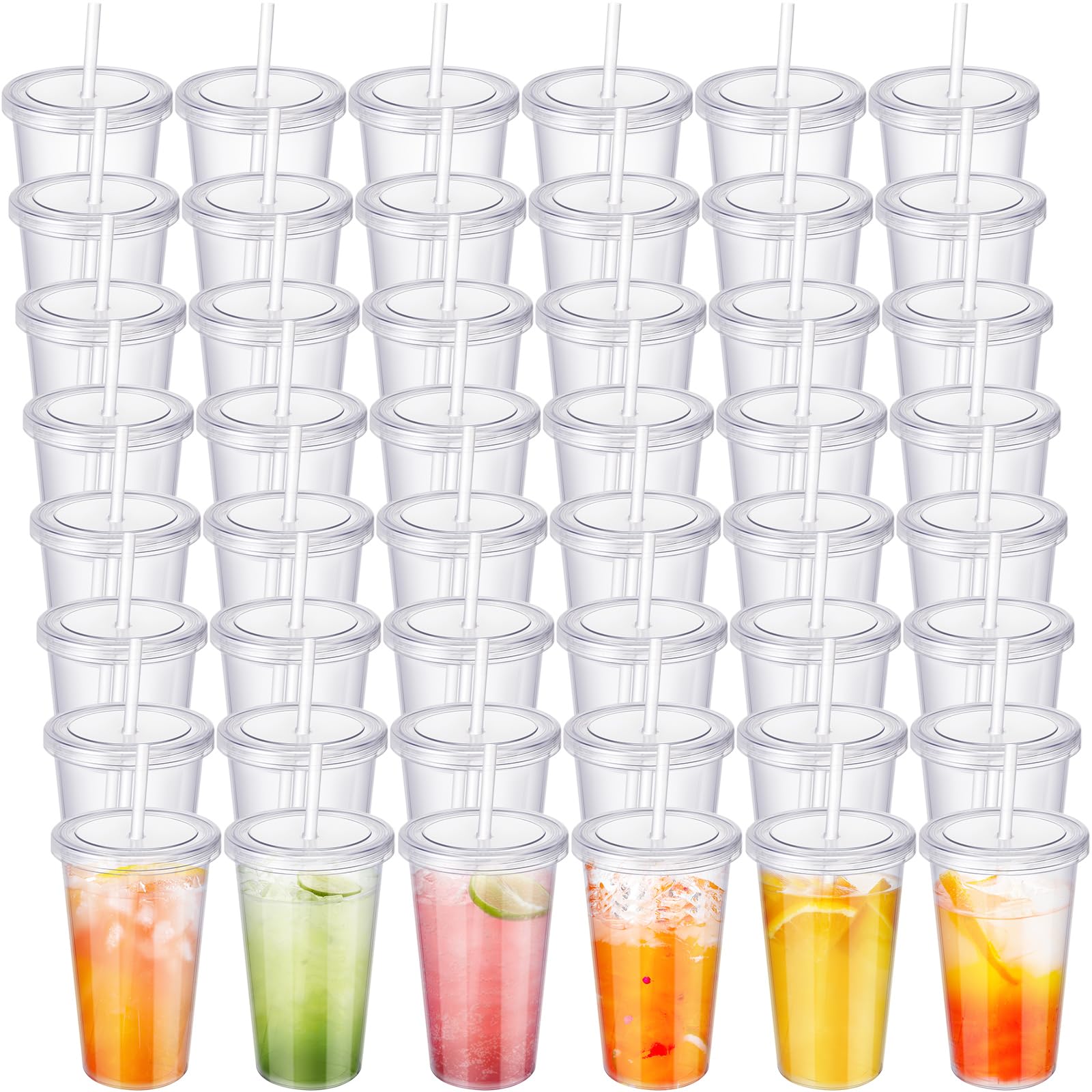 Zubebe Clear Classic Tumblers with Lid and Straw Reusable Plastic Cups with Lids Smoothie Cups for Parties Birthdays Cold Drinks Juice (48, 16 oz)