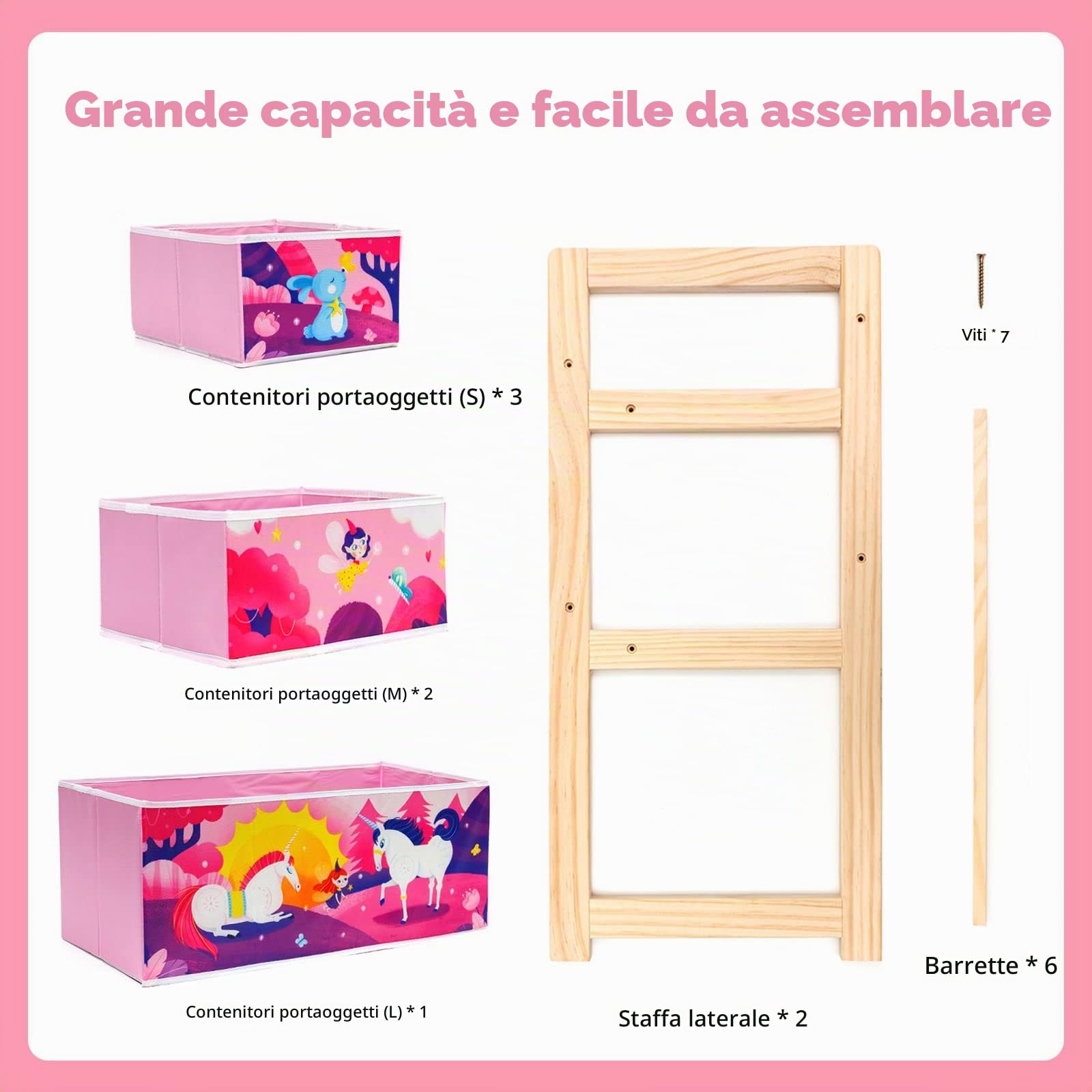 Scaffale per Giocattoli per bambini con 6 contenitori di grande capacità per riporre giocattoli per cameretta dei bambini