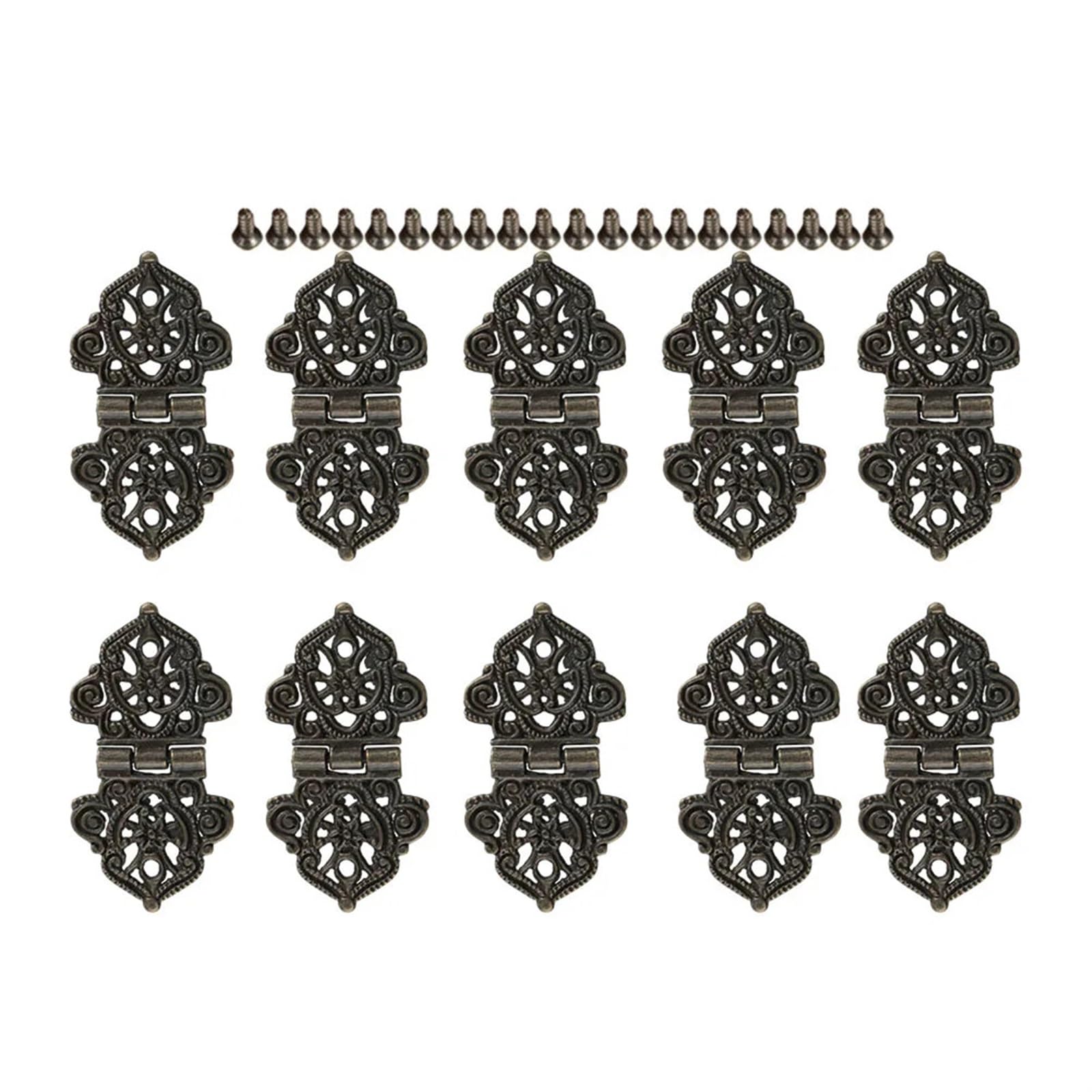 Akdjgfp Bronze Cabinet Door Hinges 10Pcs Antique Wooden Box Hinge Zinc Alloy Wine Box Music Box Wine Case Dollhouse Cabinet Door Hinge Furniture Hardware(Bronze)