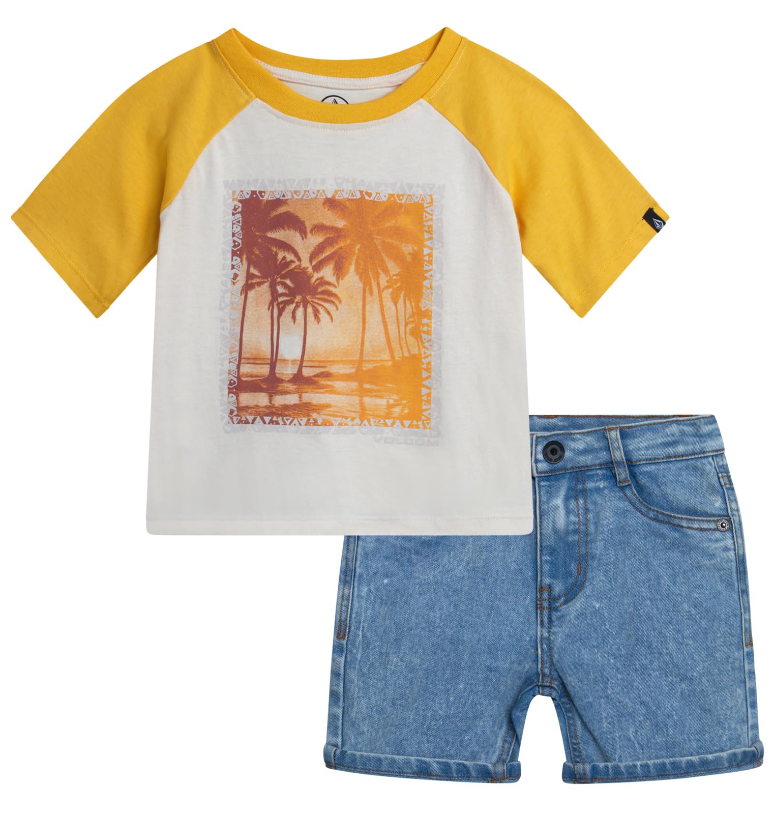 Volcom Toddler Boys Graphic Tee &amp; Denim Shorts Summer Outfit Set (12M-7) | Super-Soft Breathable Fabric, Reinforced Belt-Loop Waistband Built for Daily Play, Easy Pairing with Everyday Summer Wear