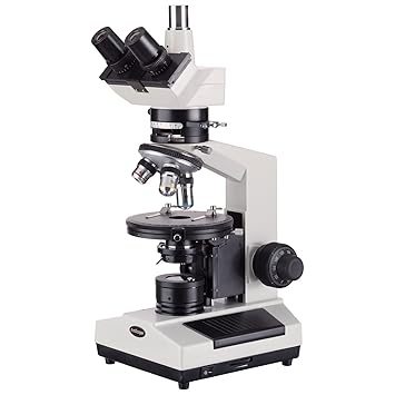 AmScope PZ200TA Polarizing Trinocular Microscope, WF10x and WF16x Eyepieces, 40X-640X Magnification, Strain-Free Plan Achromatic Objectives, Polarizing and Brightfield Configurations