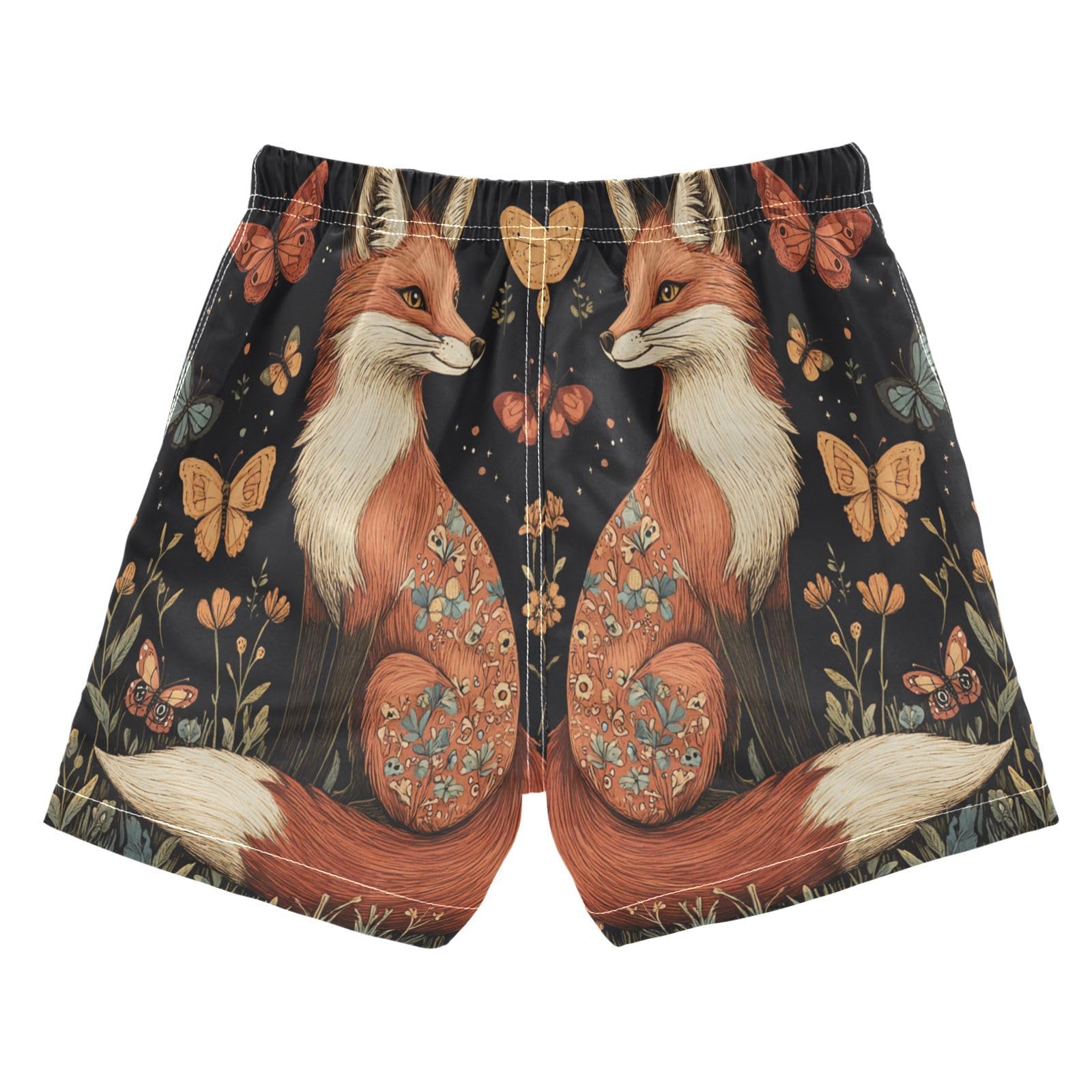 Jucciaco Boys Beach Board Shorts Red Fox Butterfly Cool Quick Dry Swim Trunk Swimwear for Kids
