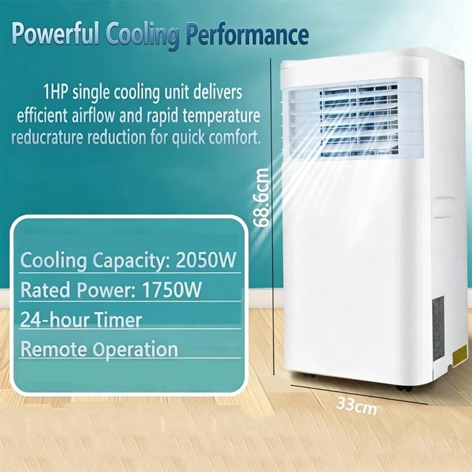 Aire Acondicionado Portátil 7000 BTU, 3 en 1 Unidad AC con Modos Enfriador Deshumidificador y Ventilador para Habitaciones hasta 32 m2, Aire Silencioso Móvil co
