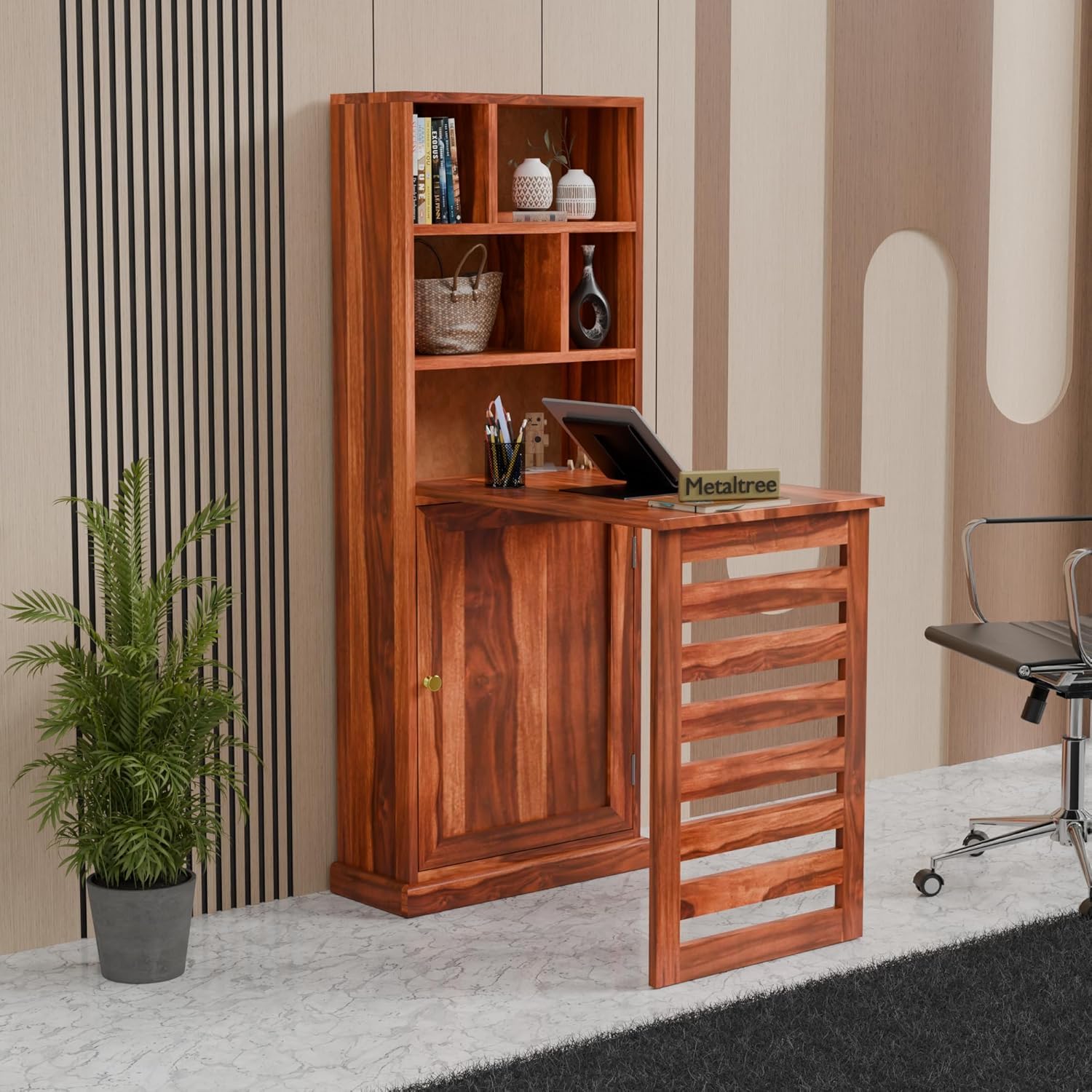 Solid Sheesham Wood Foldable Study Table with Book Shelf - Wooden Study Table for Students StudyTable with Storage Computer Table for Home (Honey)-image-41