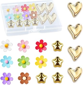 16PCS Refrigerator Magnets Flower and Gold Love Heart Star Fridge Magnets Cute Colorful Decorative Magnets for Office, Kitchen, Locker, Whiteboard Decor16 Pcs-Flower/Gold