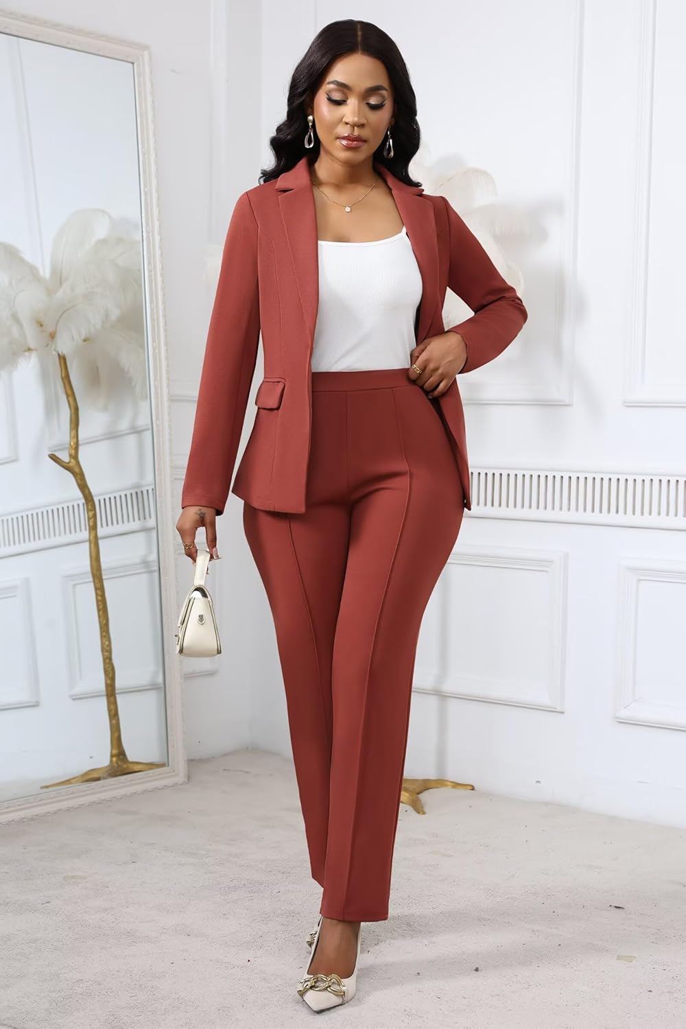 2 Piece Blazer Outfits for Women Casual One Button Blazer Jacket with Pant Suit Long Sleeve Sexy Bodycon Pantsuits - Image 2