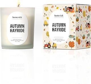 Homesick Autumn Hayride Scented Candle – 13 oz Soy Wax Candle with Organic Cotton Wick, 60–80 Hour Burn, Cozy Apple Cinnamon Vanilla Scent, Reusable Glass Jar, Wedding & Engagement Gifts for Couples