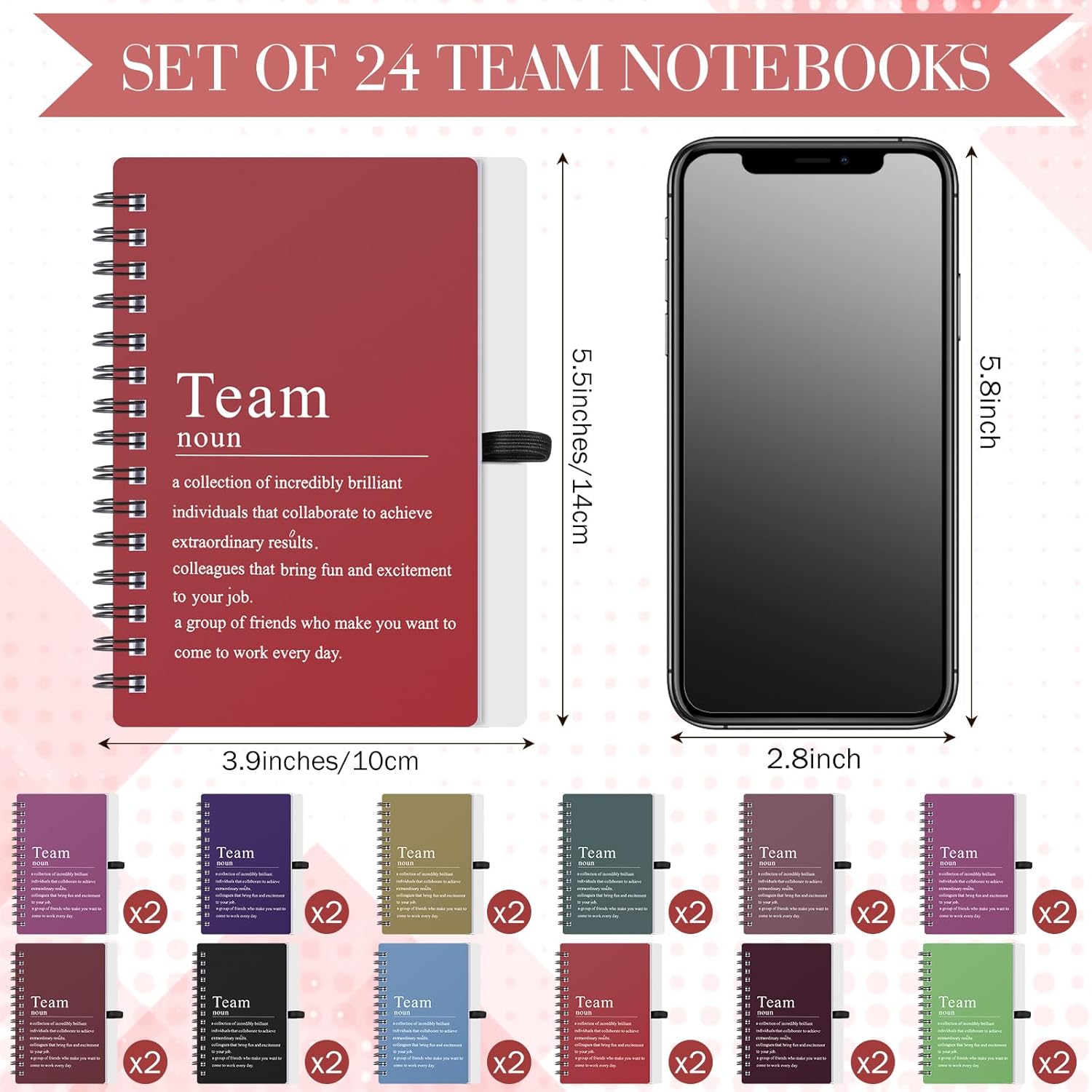 Fullhawl 24 Pcs Team Appreciation Gift Bulk for Employee A6 Spiral Notebook Motivational Journal Notepad Thank You Gift for Nurse Teacher Coworker Employee, 100 Page/50 Sheet(Delicate Color)