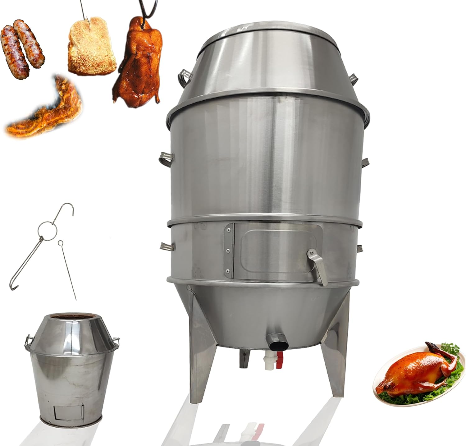 INTSUPERMAI 23.6'' Charcoal BBQ Roaster Grill, 3-Tier Detachable Oven Cooker, with Grill Nets and Hooks, for Outdoor BBQ Roast/Beijing Roast Duck/Lamb Chops/Pork Chops/Sausage