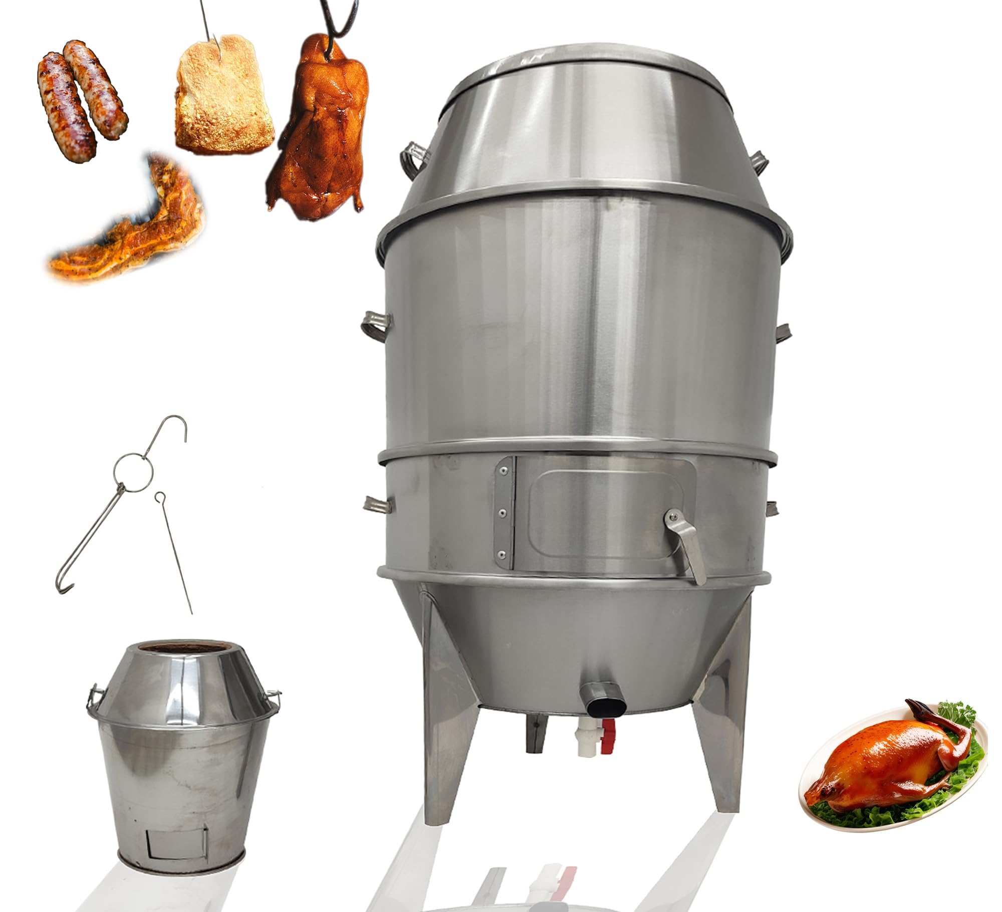 INTSUPERMAI 23.6'' Charcoal BBQ Roaster Grill, 3-Tier Detachable Oven Cooker, with Grill Nets and Hooks, for Outdoor BBQ Roast/Beijing Roast Duck/Lamb Chops/Pork Chops/Sausage