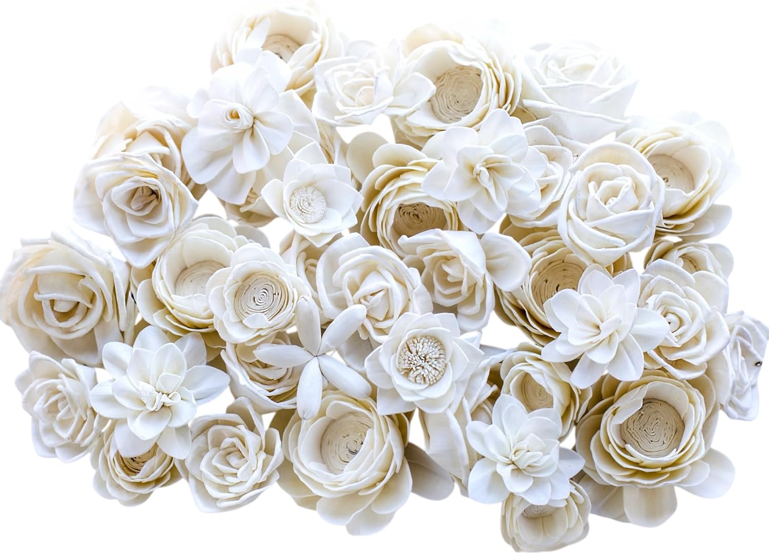 Sola Wood Flowers Raw Random Assortment – Set of 50 (Size 1"–3", Raw, No Stems) | Craft Flowers for DIY, Weddings, Decor & Arrangements