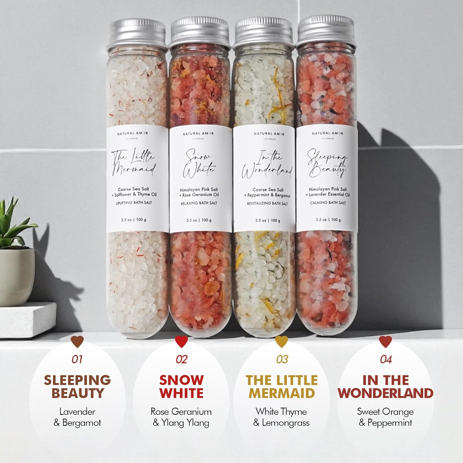 Natural Bath Salt Gift Set – 4-Pack Relaxing Soaks with Himalayan Pink Salt, Sea Salt, Essential Oils, Jojoba Oil & Dried Flowers – Spa Gift for Women & Self Care