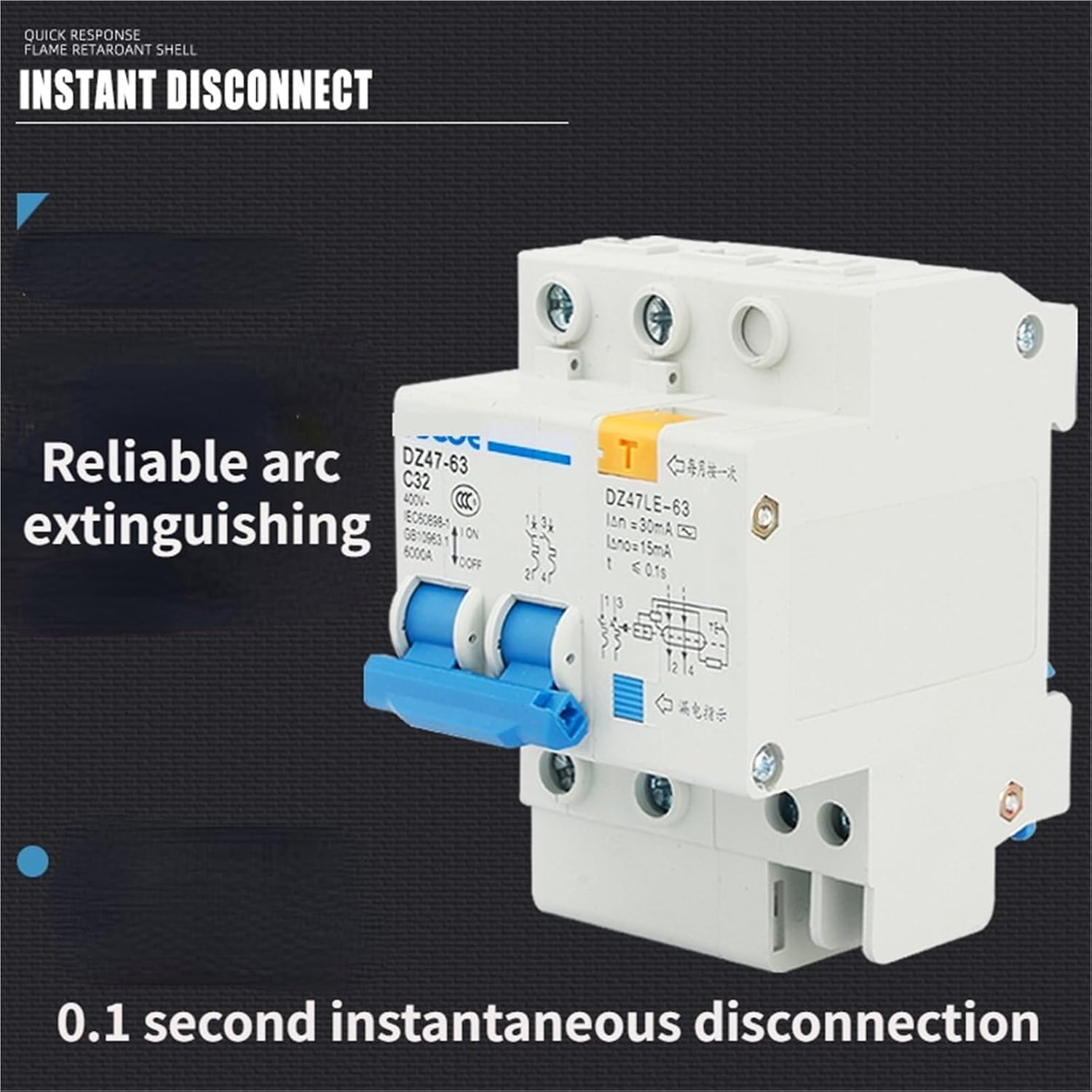 DZ47LE-63 Circuit Breaker 1P/2P/3P/4P Breaking Capacity 4.5KA Air Switch with Leakage Protector 1Pcs(3P N,63A)