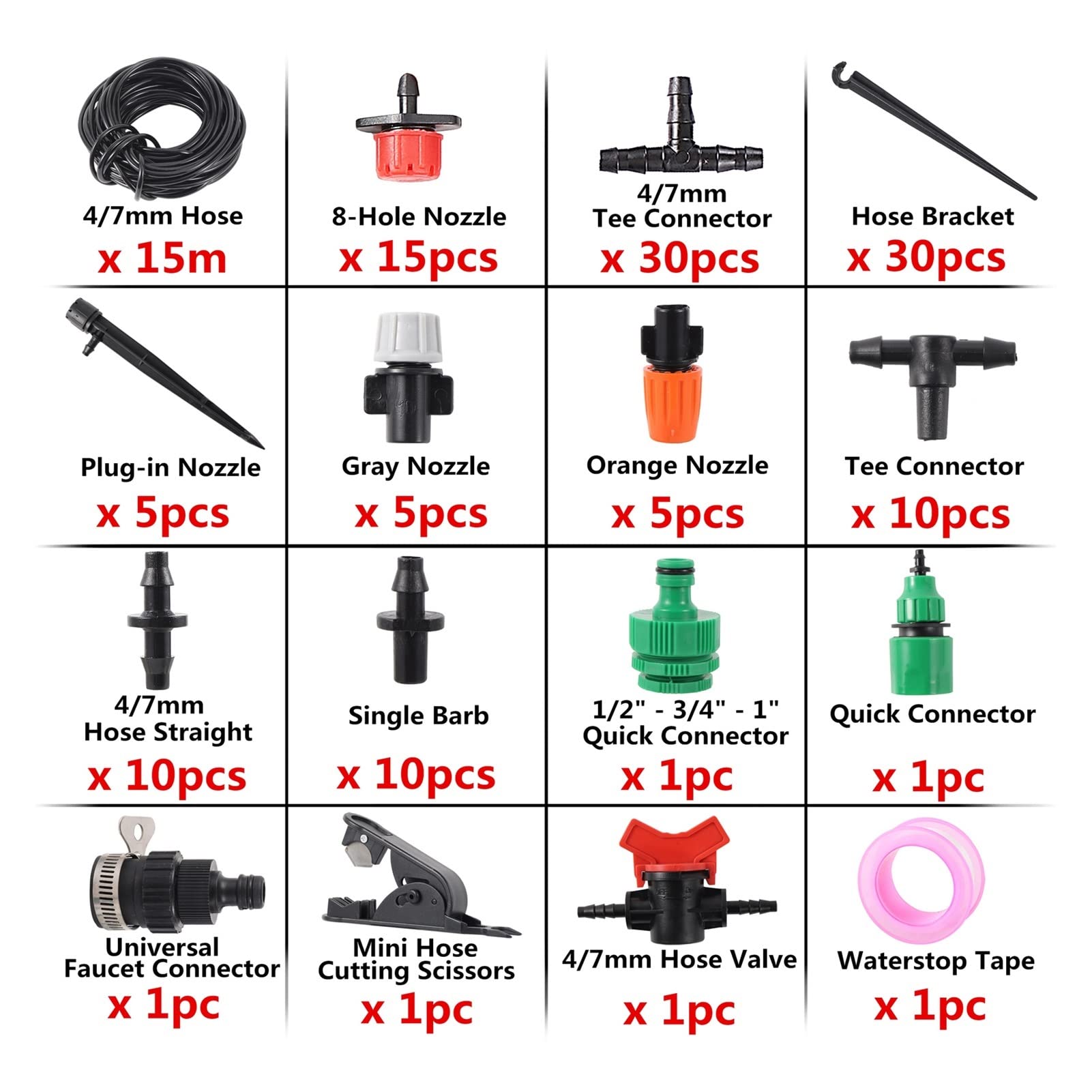 Tropfbewässerungs-Set Einstellbares Zerstäubungsspray Tropfbewässerungssystem DIY Pflanzenbewässerungsset Garten Rasen Gemüse Blume Bewässerung Ausrüstungsset (Farbe: 15 m Kit)