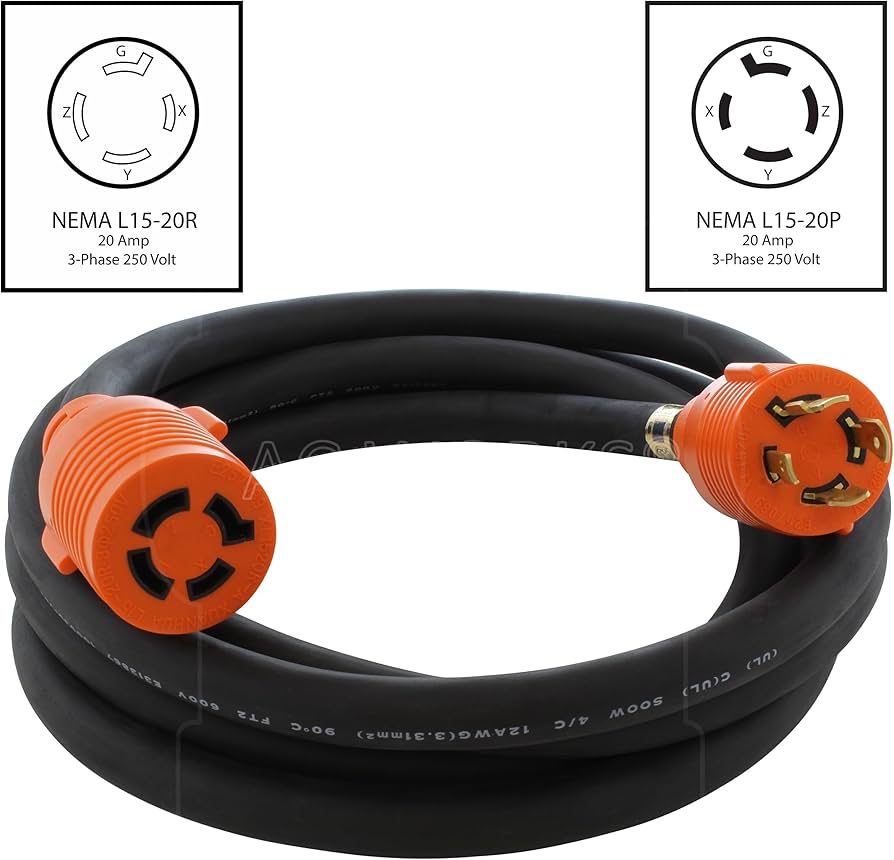 Amazon.com: AC WORKS [L1520PR] SOOW 12/4 NEMA L15-20 20A 3-Phase