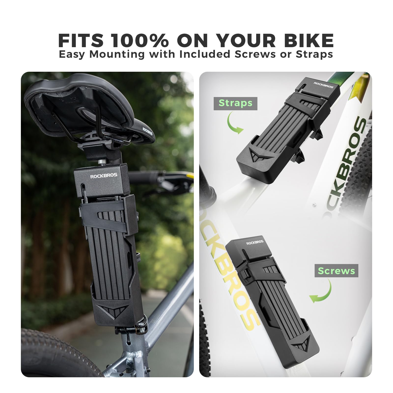 ROCKBROS Lucchetto Pieghevole per Bici, Lucchetto Bici Antifurto e Portatile Lungo 104 cm con Supporto e 3 Chiavi, Altamente Sicuro e Durevole per Bicicletta, Moto, E-bike, Porta