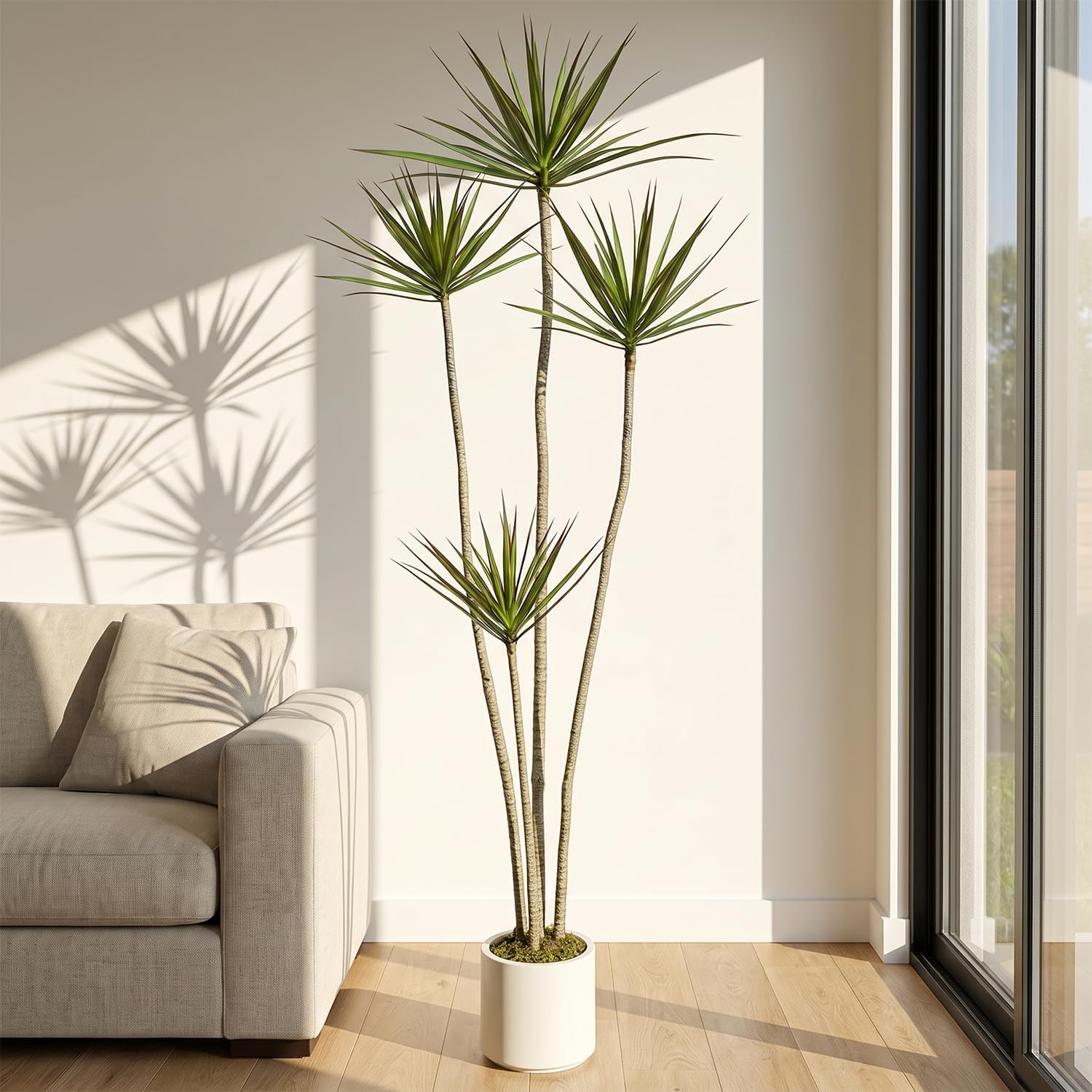 5.2ft Dracaena Marginata Artificial Plant, 4-Head Faux Dragon Tree