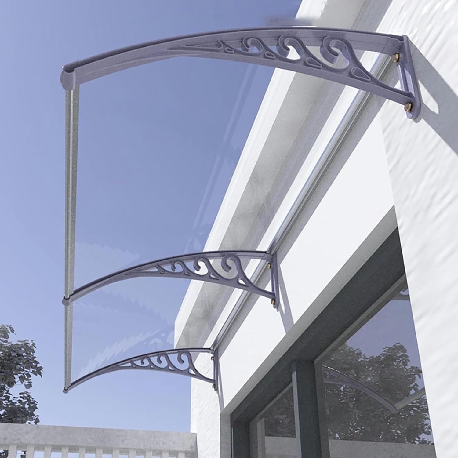 Window Awnings Exterior Awning for Door, Outdoor Polycarbonate Cover, UV Protection Awning Canopy with Aluminum Bracket, Front Door Awning for Sun Shutter(Color:White,Size:60x100cm)