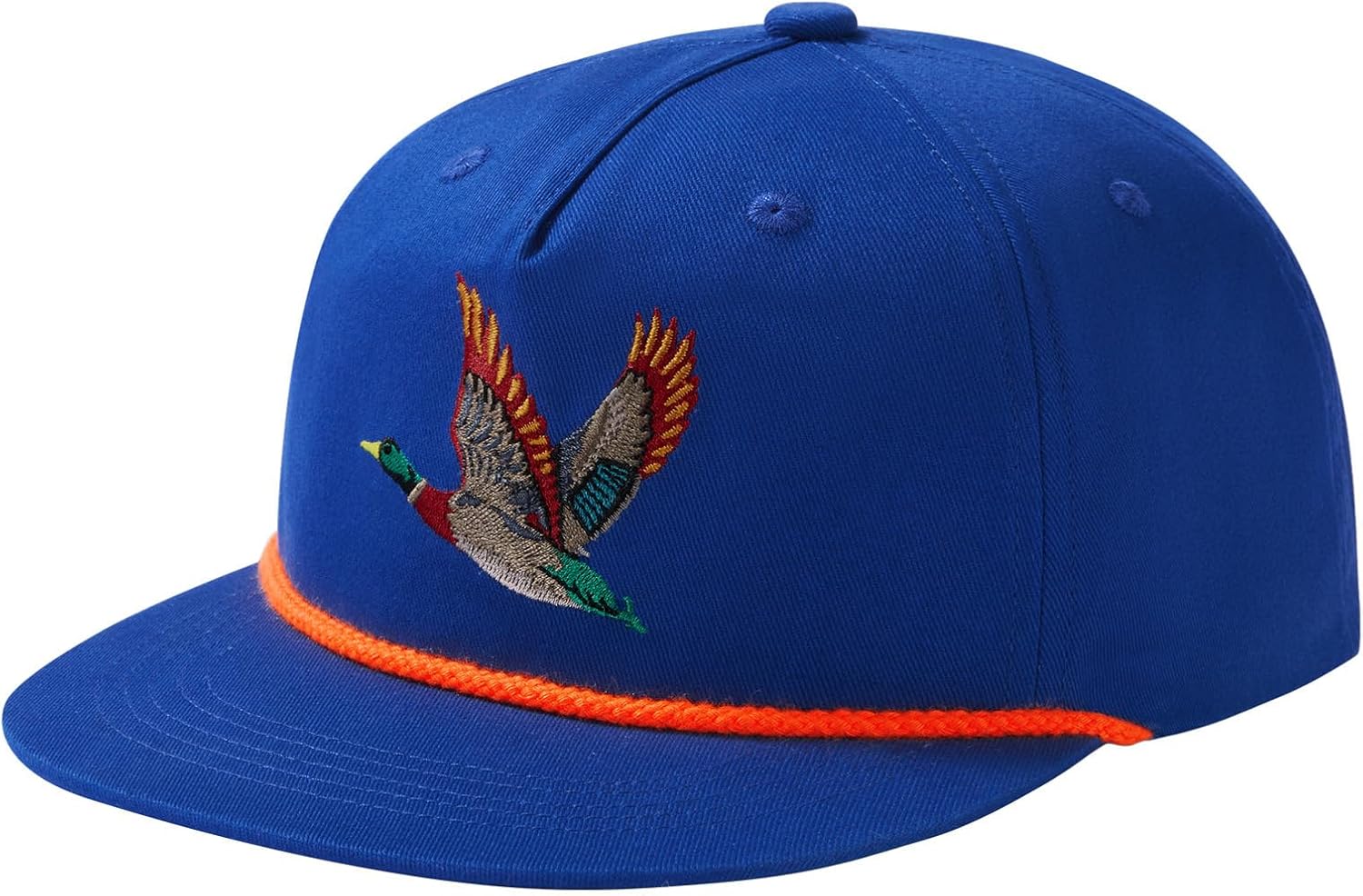 BASSDASH Embroidered Soft Top Flat Brim Duck Hat Snapback Cap for Hunting, Fishing, and Outdoor Activities