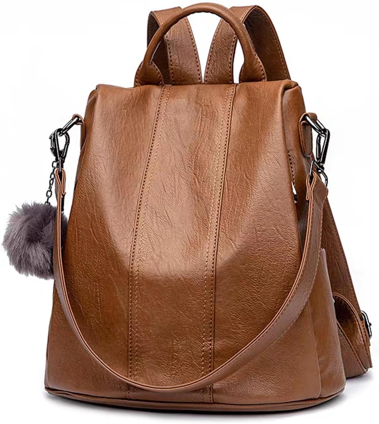 myfriday Vintage Faux Leather Backpack for Women, Soft Rucksack Backpack with Anti-Theft Pocket Convertible Shoulder Handbag (Brown)