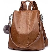 myfriday Vintage Faux Leather Backpack for Women, Soft Rucksack Backpack with Anti-Theft Pocket Convertible Shoulder Handbag Brown