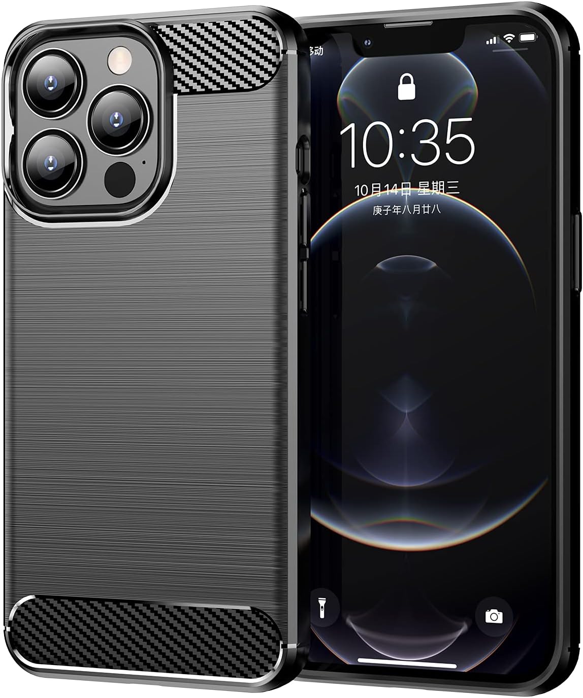 iPhone 13 pro Max Carbon Fiber Shockproof Case, Slim Protective Cover Compatible for Iphonepromax, 6.7 Inch Phone Cases, Anti-Fingerprints & Support Wireless Charging - Black