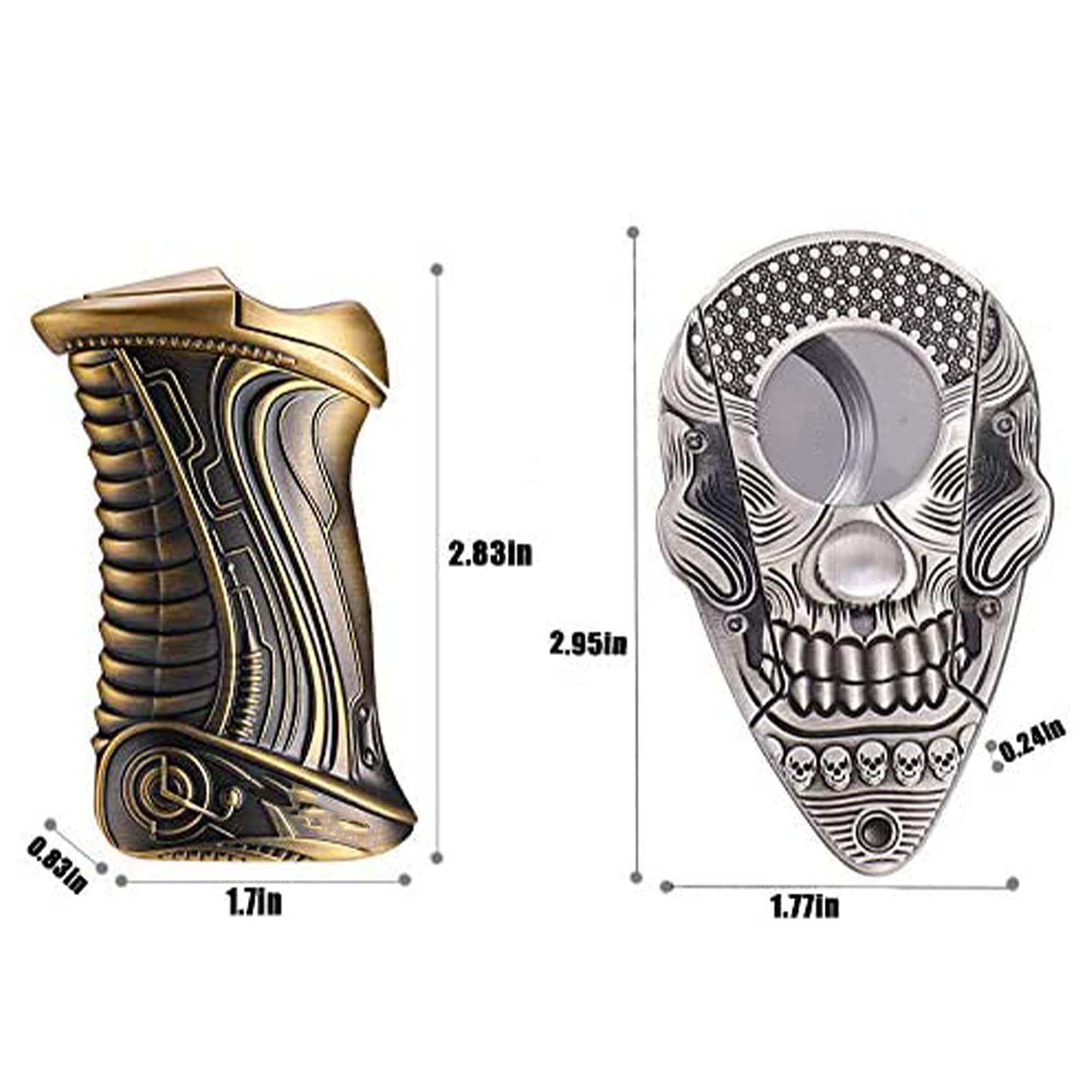HB1 Juego de Cortadores de Cigarros de Gama Alta, Encendedor de Gas Butano, Tubo Recto a Prueba de Viento, Exquisito Cortador de Cigarros de Acero Inoxidable con Calavera en Relieve, Regalo