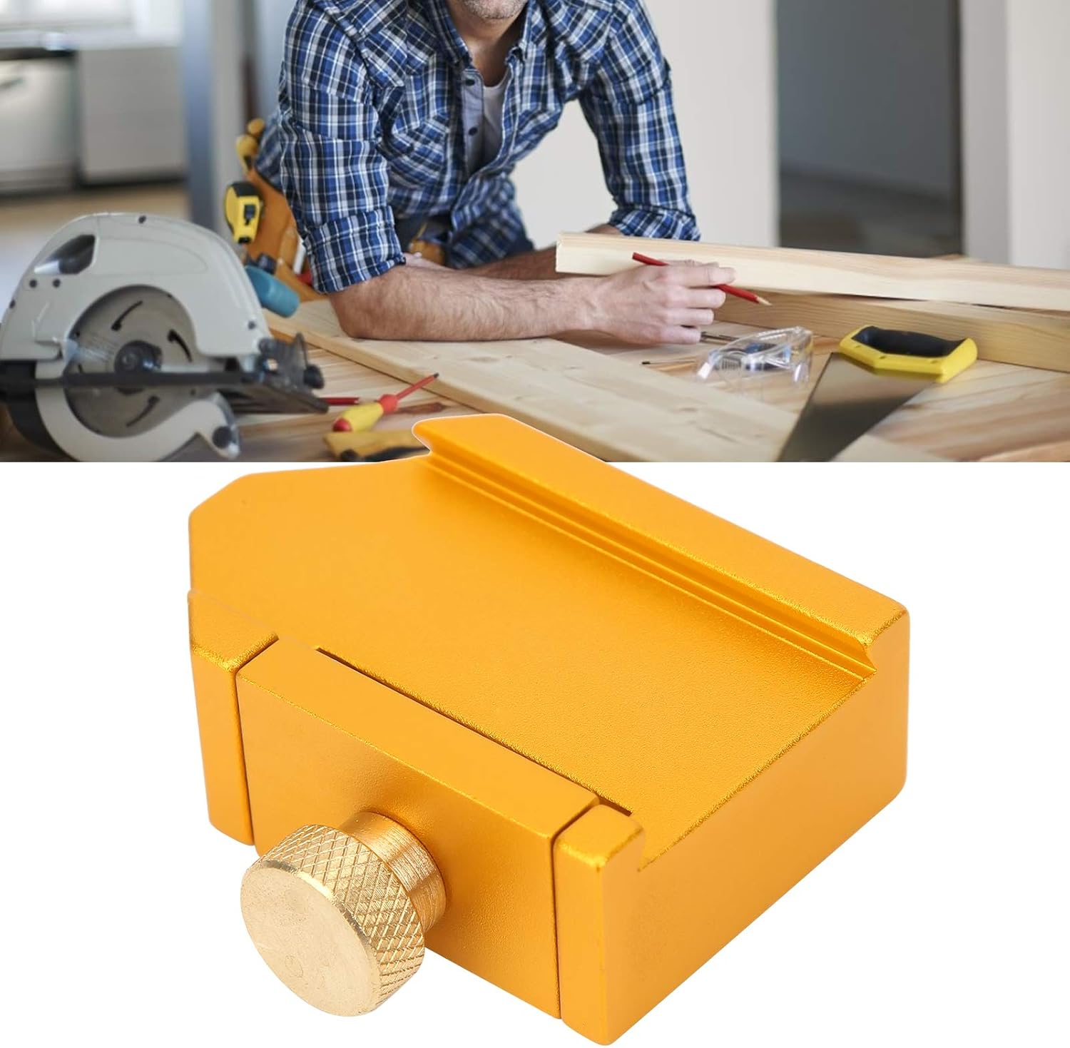 Woodworking Ruler Positioning Adjuster, Brass Scribing Locator General Purpose Fixing Block Limiter Scribe Steel Limit Marking Adjuster Fixed Stops Fences for Measuring and Cutting Wood