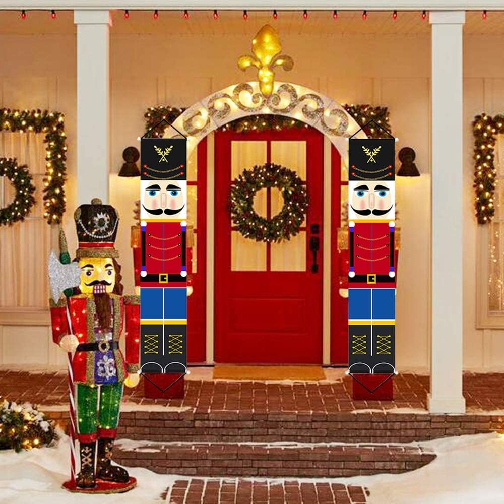 Jolik Christmas Nutcracker Banner Decorations Outdoor - 6.2ft Solider Nutcracker Christmas Banner for Front Door Yard Porch Garden Indoor Kids Party