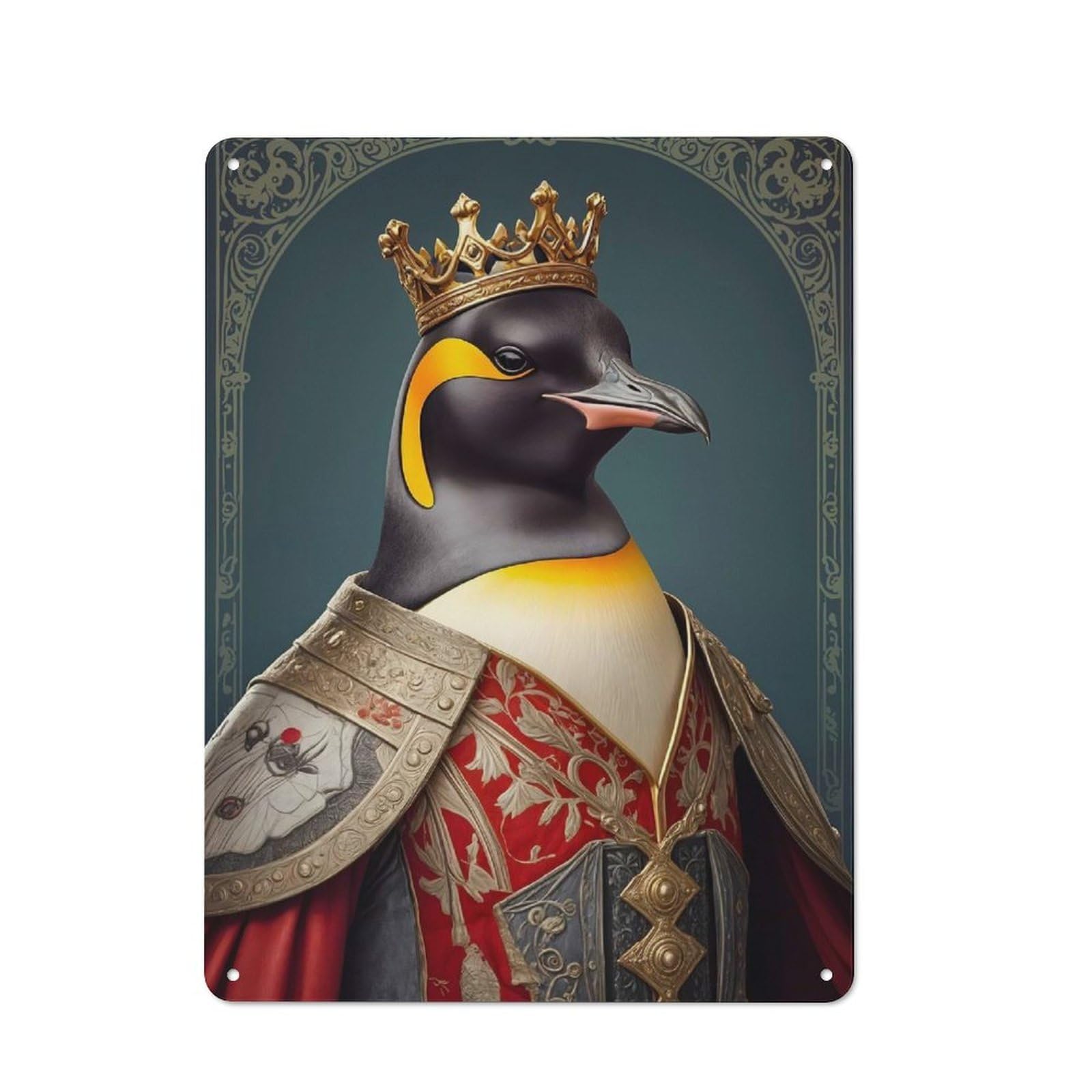 Junmoney Penguin King Tin Wall Sign With Design 40X30cm, Classic Diner Style Decor For Bakery, Diner, Cafe Or Family Room