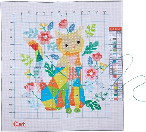 Miniatura 5 de Bright Creations Paquete de 2, punto de cruz estampado de zorro y gato, kit de bordado para principiantes con tela de 11 quilates, agujas, hilo de