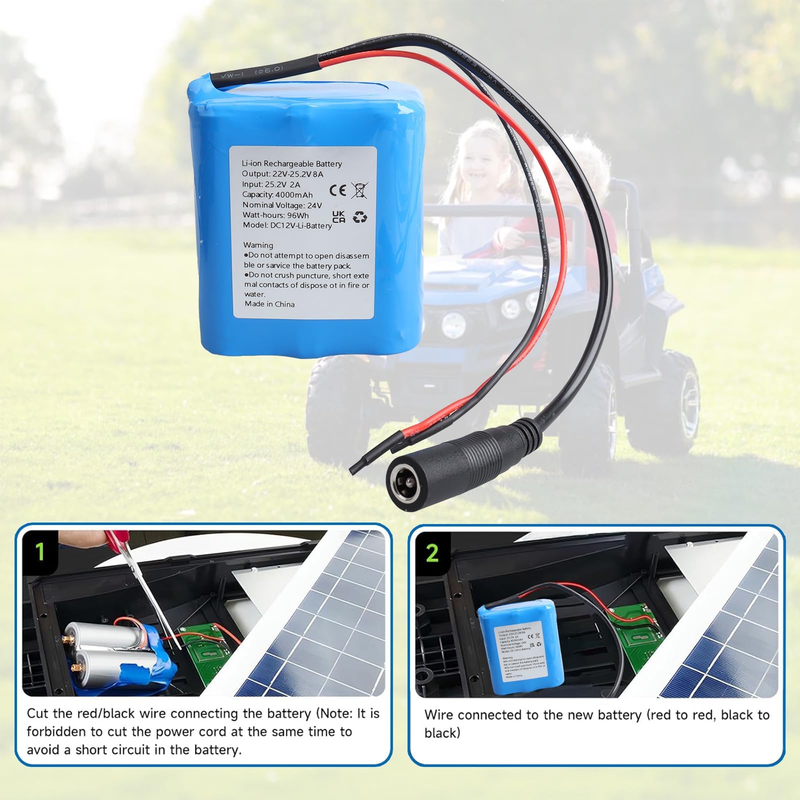 Batería recargable de litio de 24 V y 4000 mAh, cargador y conector de cable, batería para proyectos de bricolaje, luces solares de calle, cámara CCTV, altavoz, pulverizador, barco de tren de