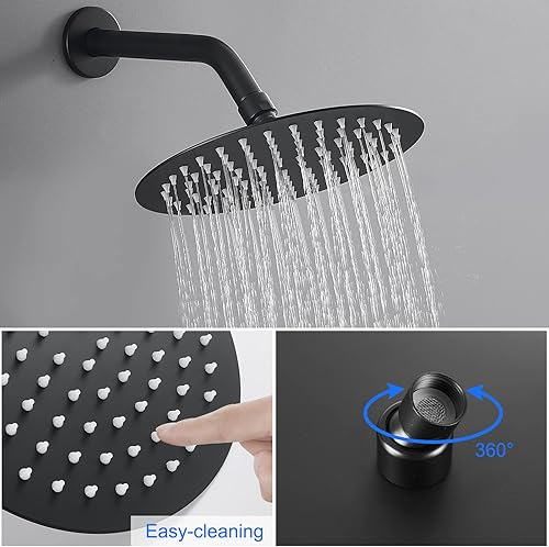 Miniatura 3 de POPFLY Juego de grifo de ducha negro, sistema de ducha de lluvia de baño con cabezal de ducha de 8 pulgadas, kit de molduras de ducha de una sola