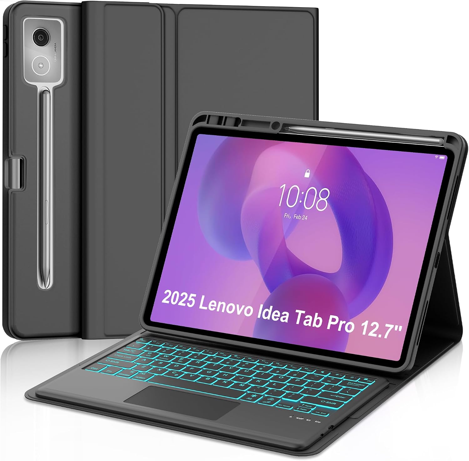 Keyboard Case for Lenovo Idea Tab Pro 12.7'' 2025 with Touchpad, Detachable Keyboard Case for Lenovo Tab 12.7in Pro with Trackpad, Pen Holder, Smart Cover Backlit Keypad for Idea Pro12.7 Tablet, Black