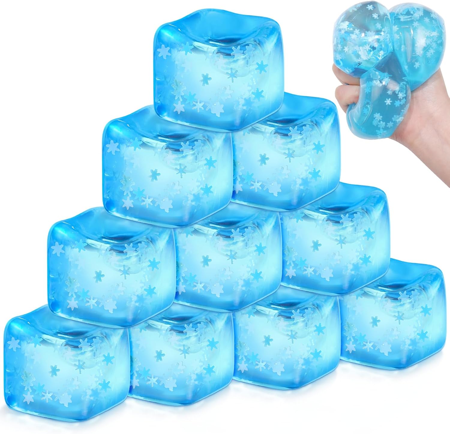 10 Pcs Stress Ice Cube Blue Stress Ball Slow Rising Squeeze Relief Cube with Snow Flake Inside Sensory Relaxation Snowballs for Anxiety Relief Goodie Prize Asmr Prop