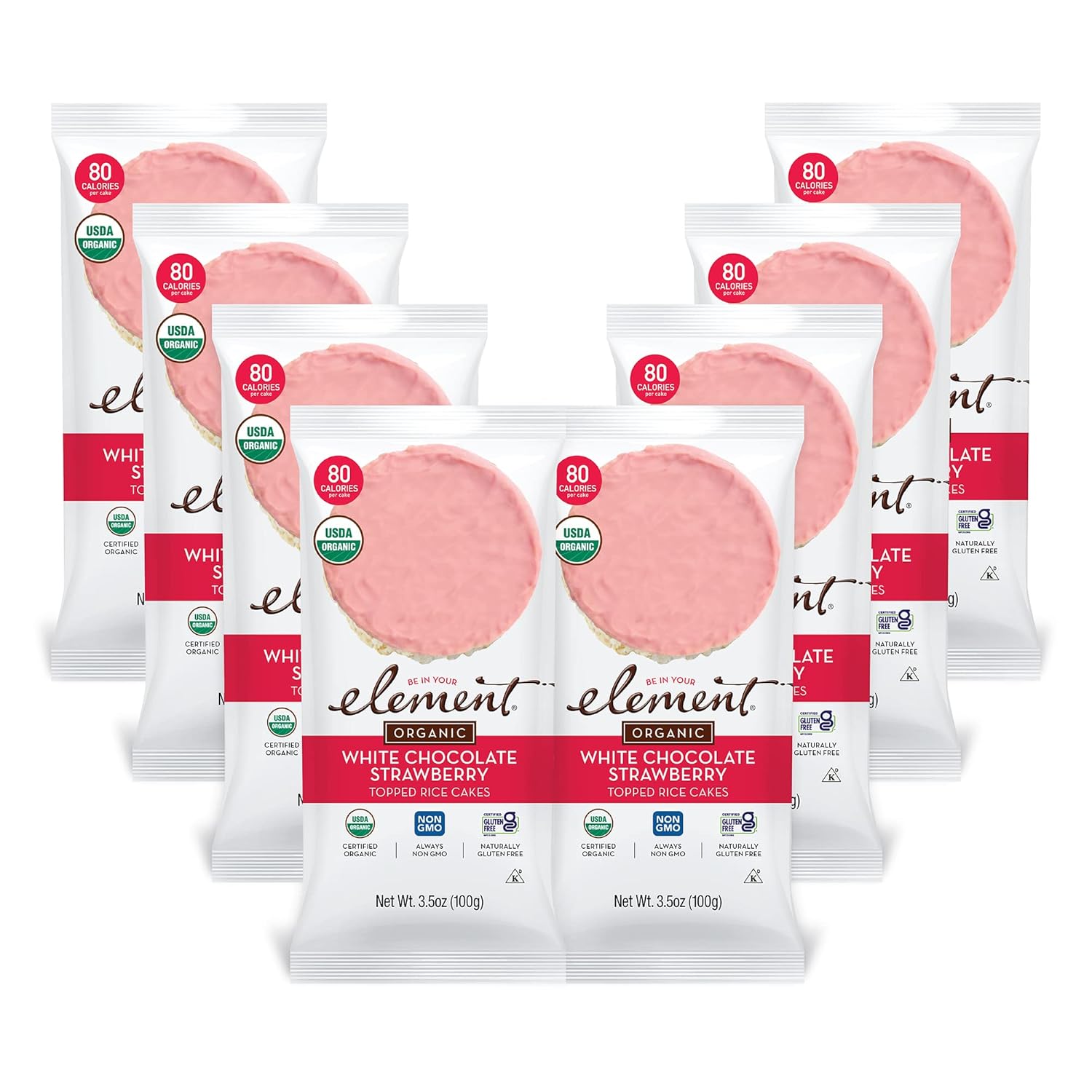 Element Snacks – White Chocolate Strawberry Rice Cakes (Pack of 8), All-Natural Rice, Organic Healthy Snacks for Kids or Adults, Non GMO, Certified Gluten-Free and Kosher