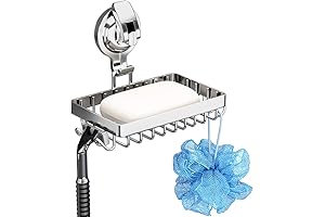 Premium Bathroom Shower Soap Holder with Suction Cup and Hooks