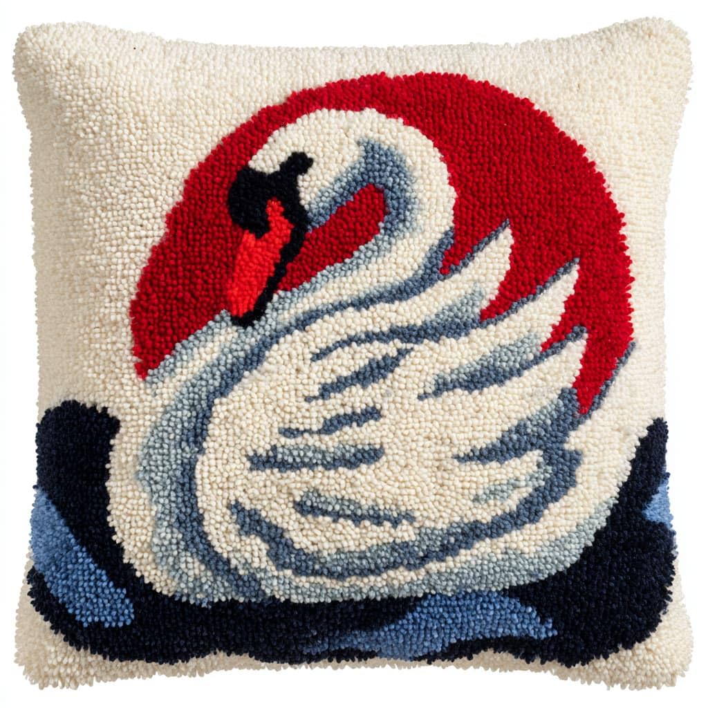 Taxpy DIY Latch Hook Kits, White Swan Pillow with Printed Canvas Handmade Cushion Crochet Yarn Embroidery Hook and Latch Kit Pillowcase 43x43cm