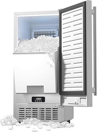 Coolski 15 Under Counter Ice Maker Machine, 130 Lbs/Day with 30 LBS Storage Bin, Built-in Freestanding Stainless Steel Ice Maker with Auto-Cleaning, Smart LCD Panel, for Commercial & Home Outdoor Use