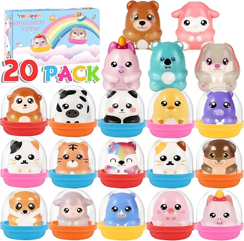 Paquete de 20 juguetes esponjosos, animales Kawaii Squishys de levantamiento lento con caja del tesoro, regalos de fiesta de cumpleaños, Navidad,