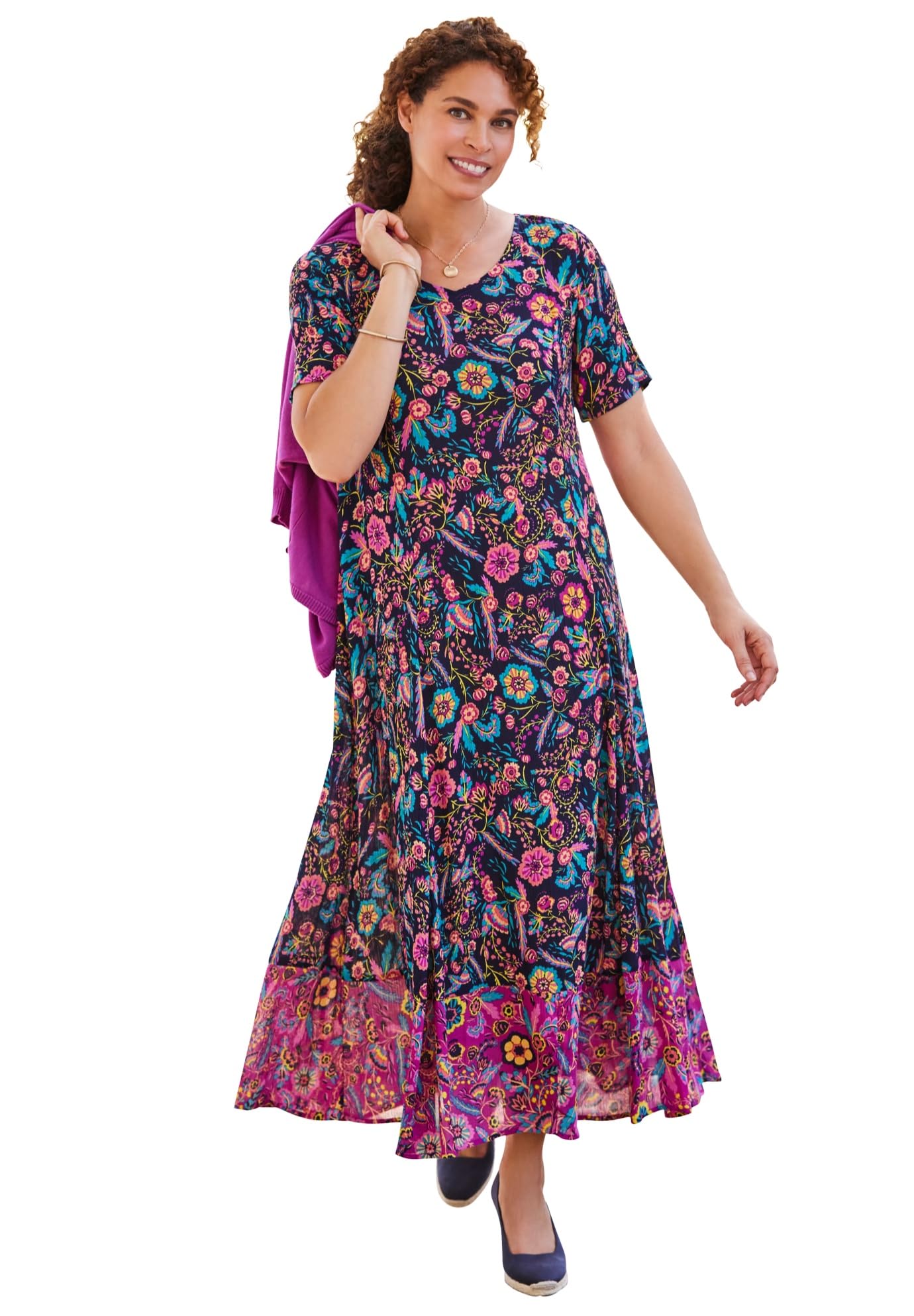 Woman Within Plus Size Short-Sleeve Crinkle Dress