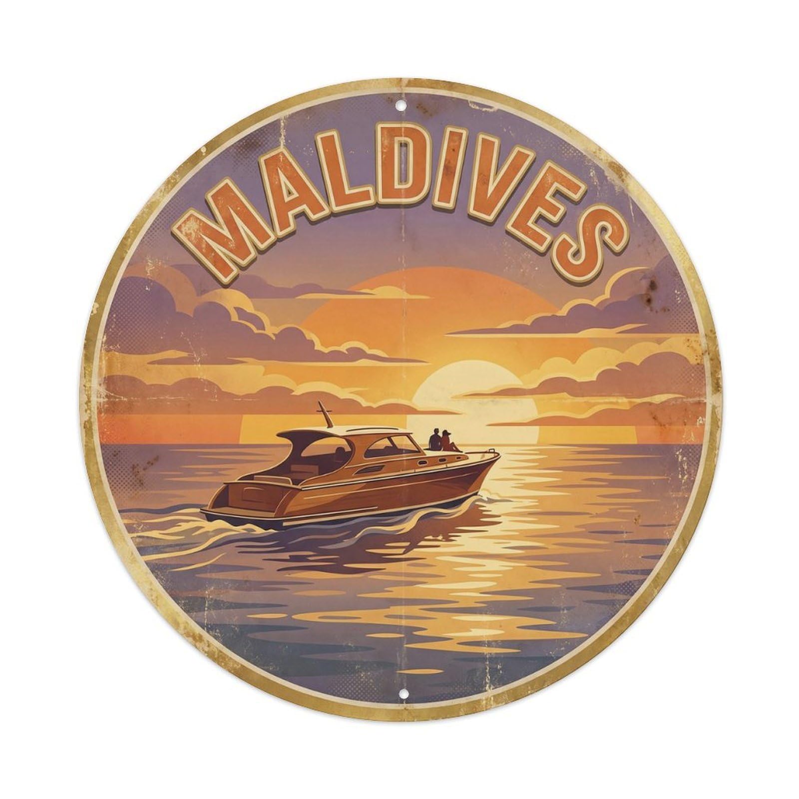 Maldives Island Cruise Sunset Adventure Paddle Sport Metal Tin Sign