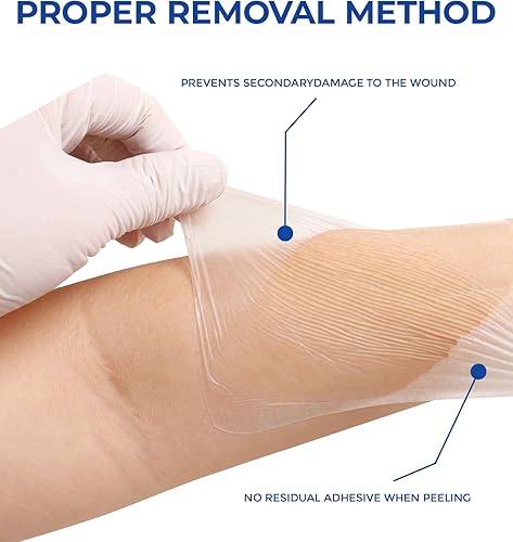 Miniatura 7 de MasterMo Paquete de 100 vendajes de película transparente, vendajes transparentes adhesivos impermeables de 4 x 5 pulgadas, cubierta de heridas para