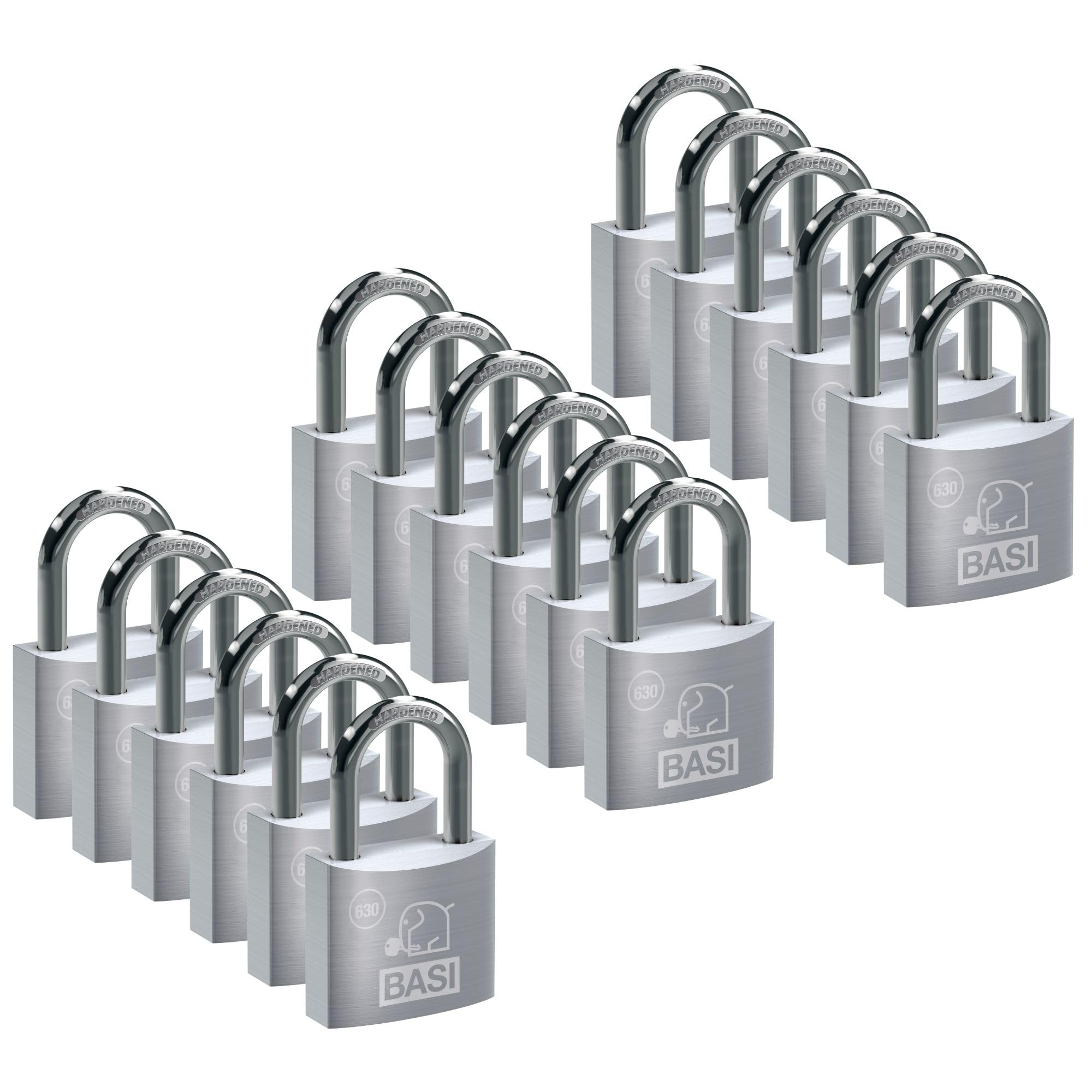 BASI | Vorhangschloss 18er Set | 30 mm | gleichschließend | massives Aluminium-Gehäuse | gehärteter Stahlbügel | sicheres Vorhängeschloss gleichsperrend | Bügelstärke 5 mm | 18 Stück