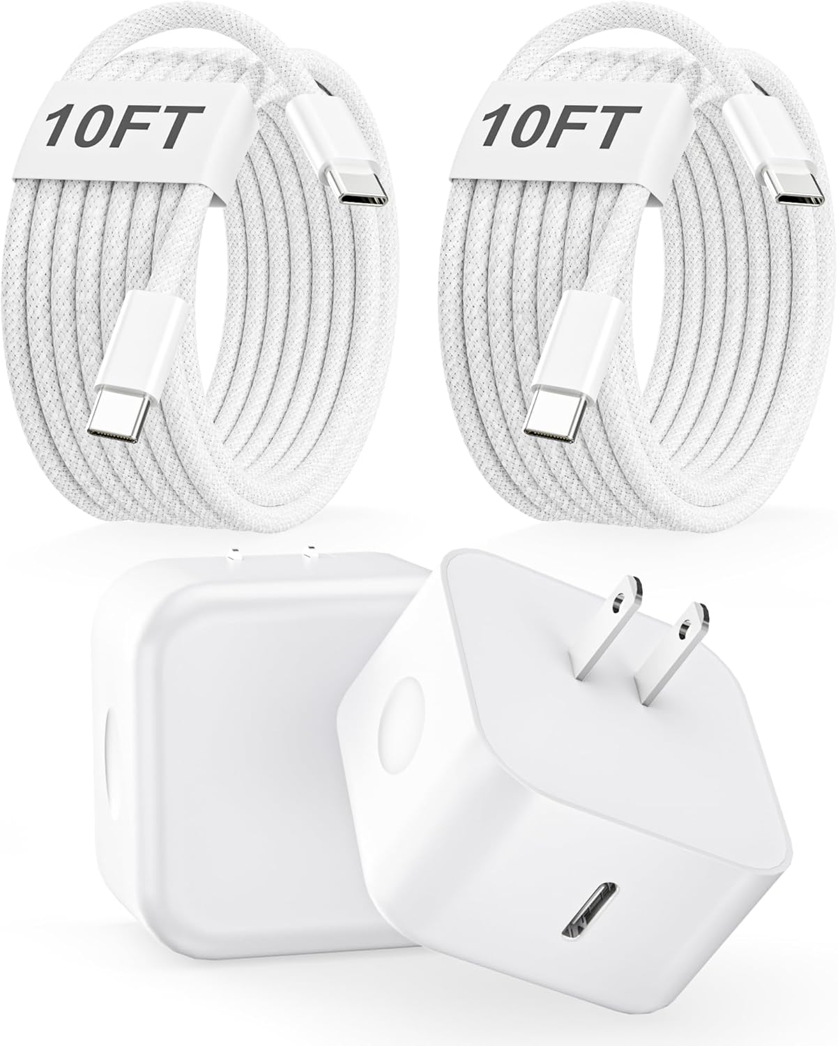 USB C Charger Block, 40W Dynamic Wall Charger with 60W Max, 2Pack Foldable Fast Type C Plug with 10FT Long USB C Charging Cable for iPhone 17 Pro Max/17 Pro/17/16/16 Pro Max/15 Pro Max/15,iPad Pro/Air