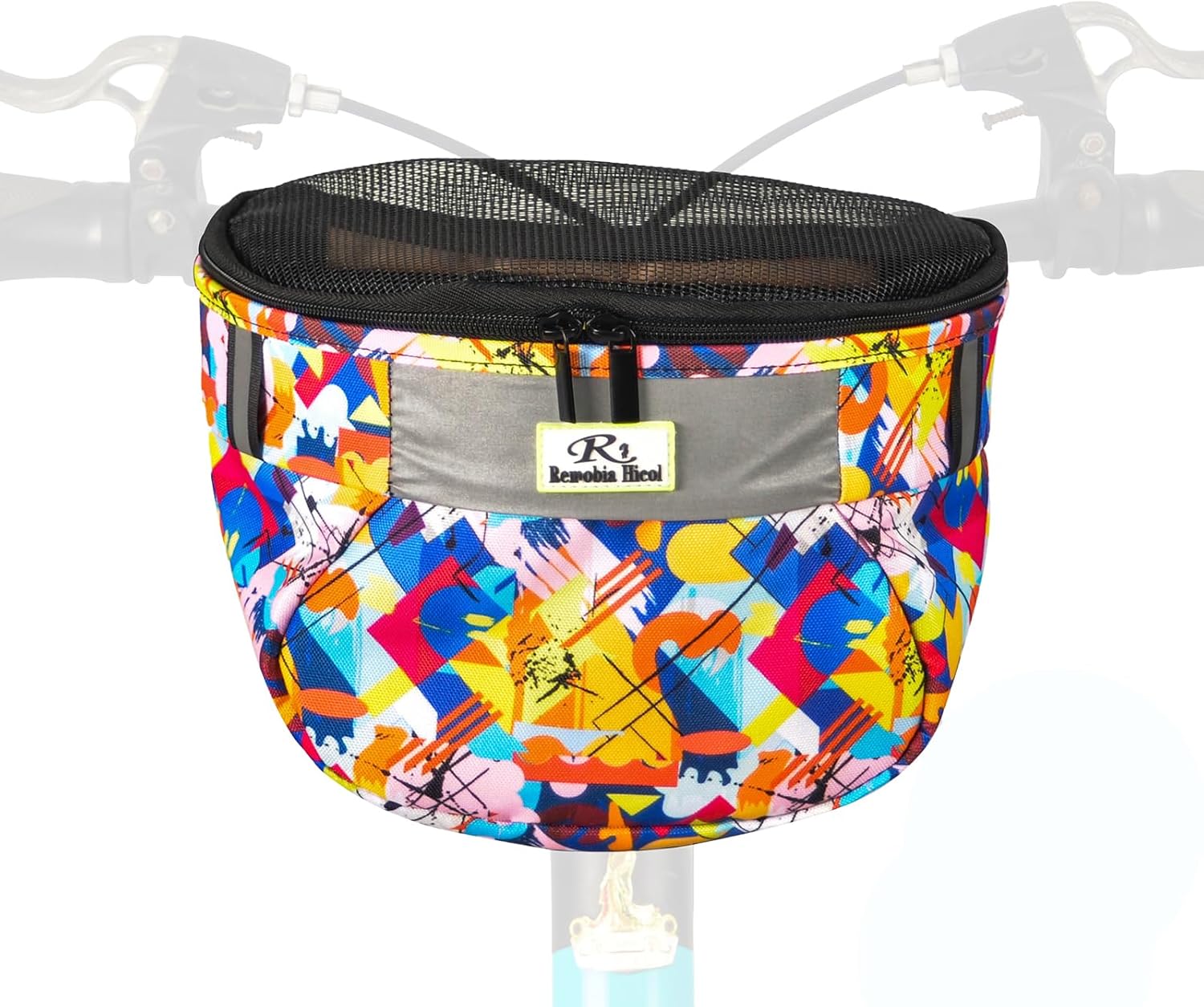 Remobia Hicol Kids Bike Basket,Durable Front Frame Bicycle & Scooter Basket Bag,Waterproof Fabric Bicycle Handlebar Bag for Boys, Girls, Toddlers with Zipper Mesh Lip (Camouflage)