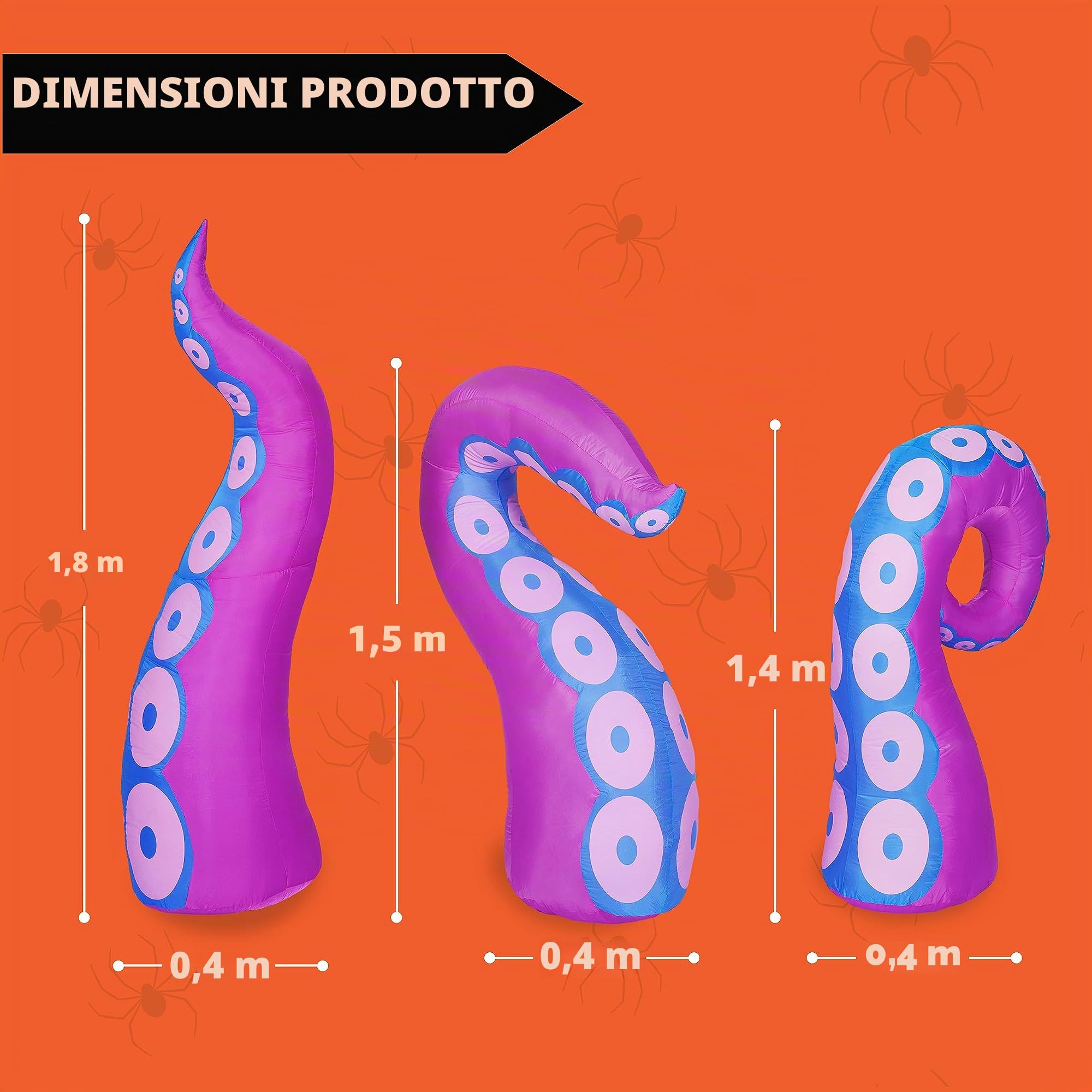 Joiedomi 3 Pezzi Tentacolo di Polpo Gigante Gonfiabile di Halloween con LED Incorporati Scoppiò dalla Finestra, Gonfiabile per la Decorazione della Finestra di Halloween